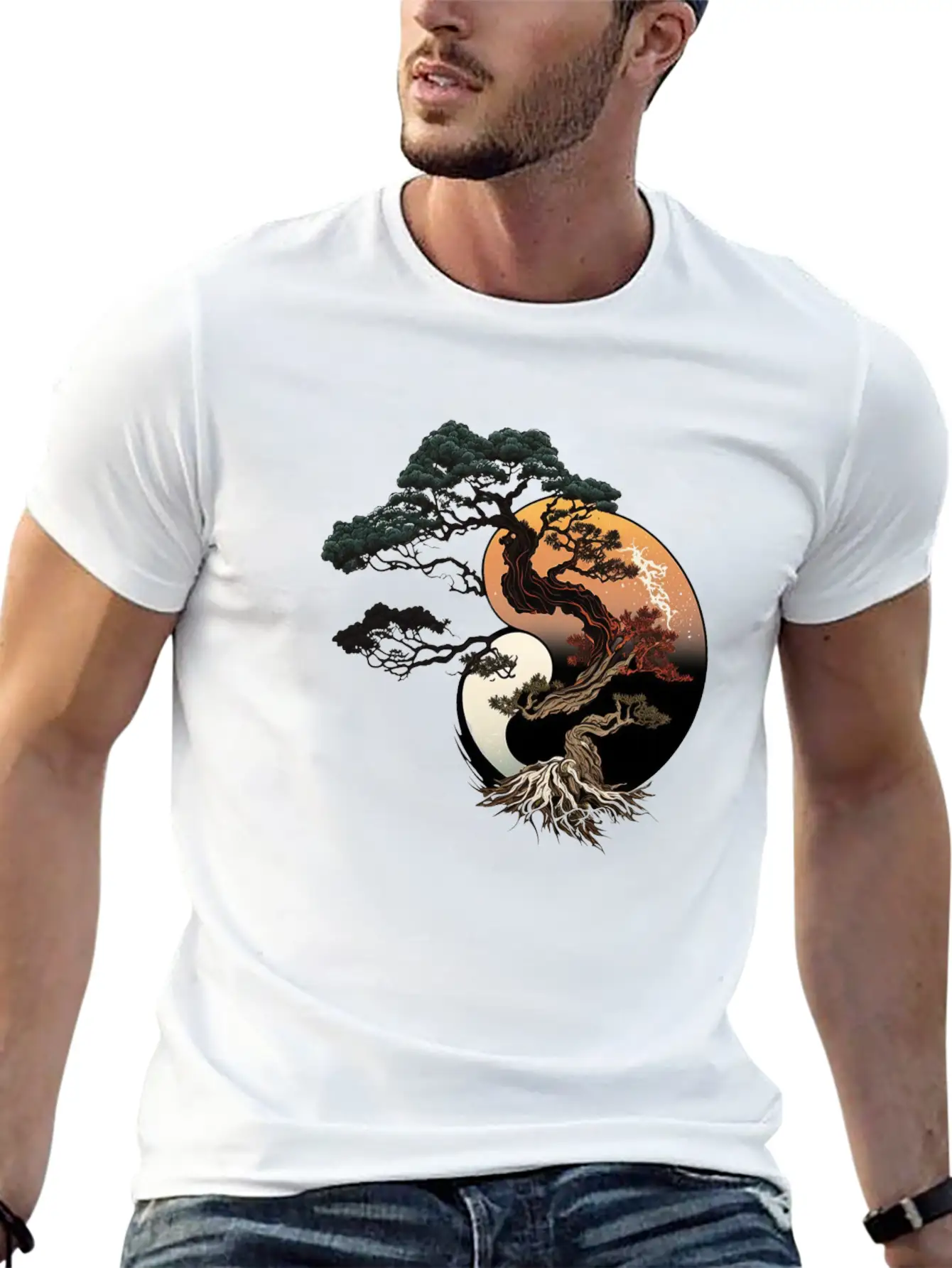 Yin And Yang Bonsai Tree Breathable Graphic T-Shirt – Perfect For Casual Days