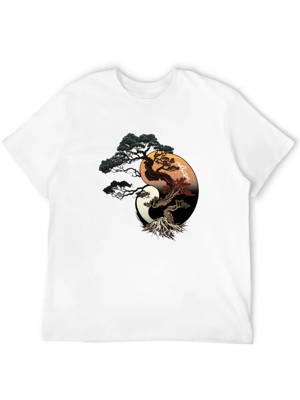 Yin And Yang Bonsai Tree Breathable Graphic T-Shirt – Perfect For Casual Days