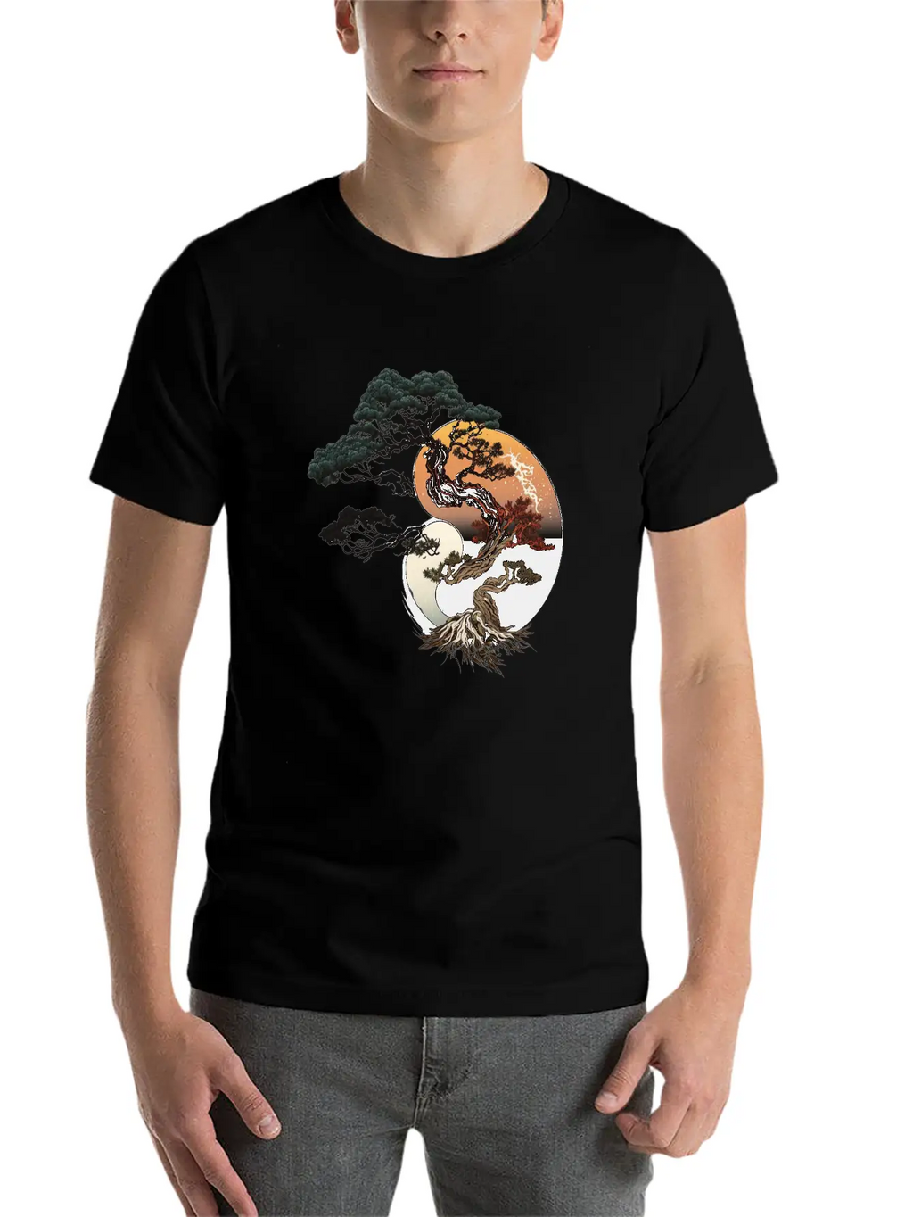 Yin And Yang Bonsai Tree Breathable Graphic T-Shirt – Perfect For Casual Days