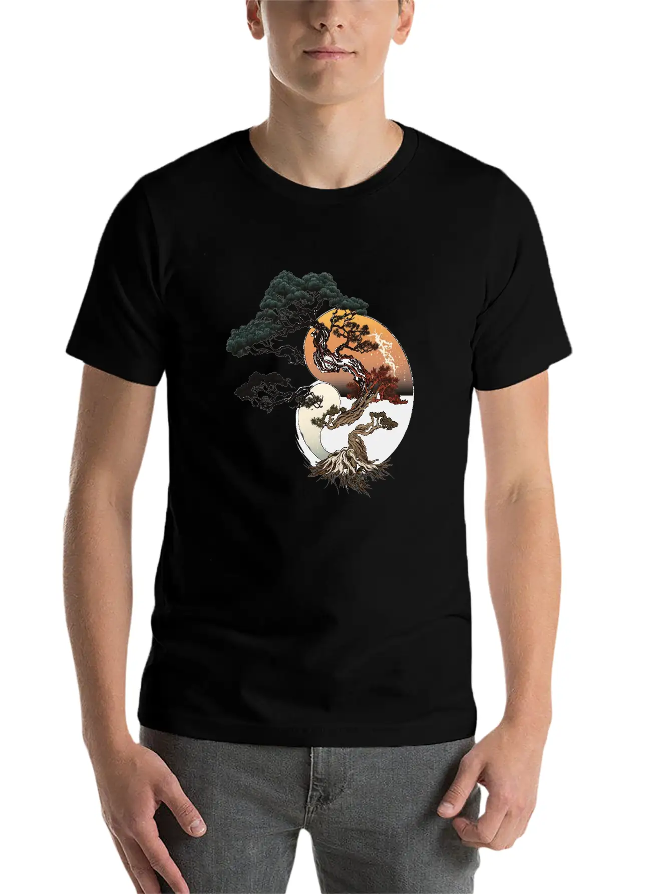 Yin And Yang Bonsai Tree Breathable Graphic T-Shirt – Perfect For Casual Days