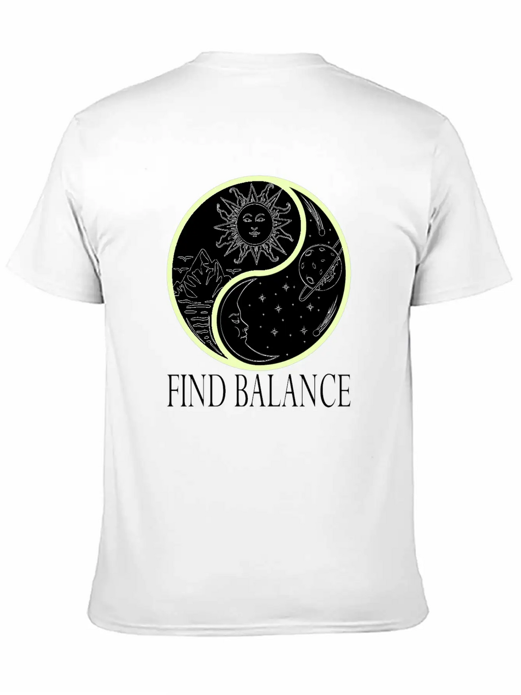 Yin & Yang "Find Balance" Tshirt Design Sun Timeless Short Sleeve Tee – Comfy And Minimalist Design