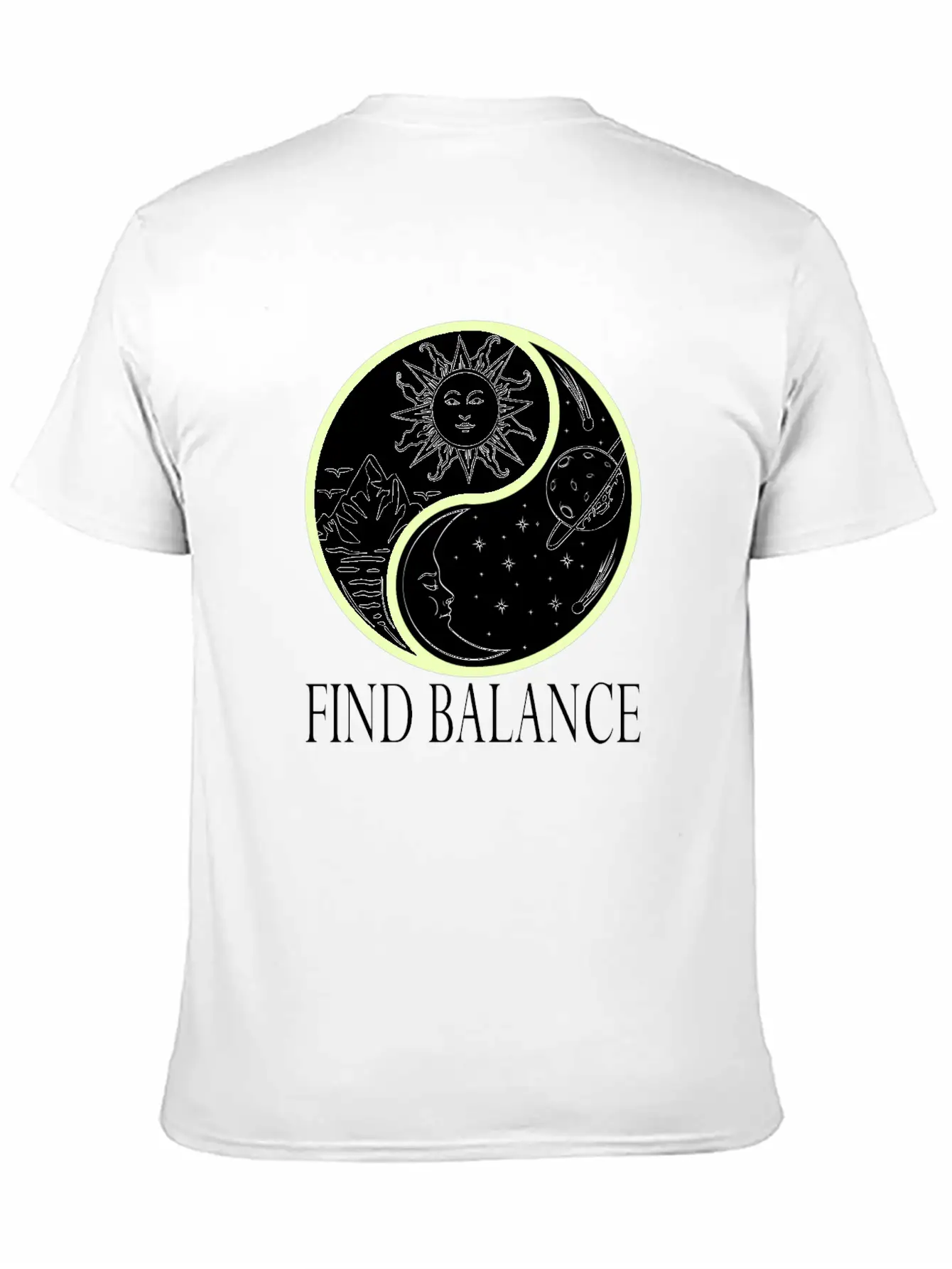 Yin & Yang "Find Balance" Tshirt Design Sun Timeless Short Sleeve Tee – Comfy And Minimalist Design
