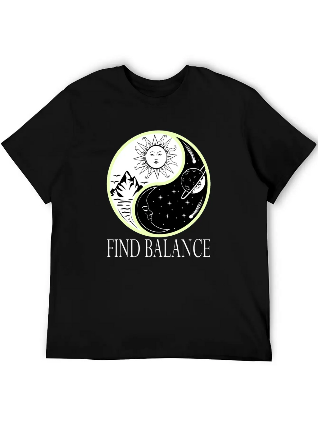 Yin & Yang "Find Balance" Tshirt Design Sun Timeless Short Sleeve Tee – Comfy And Minimalist Design