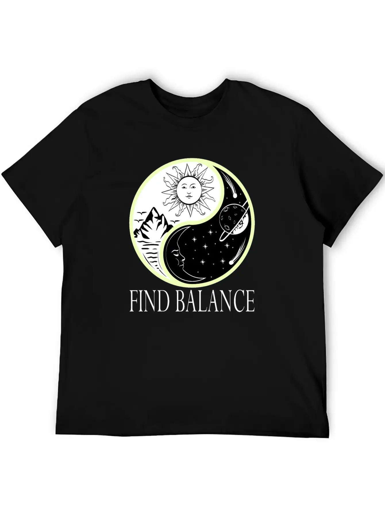 Yin & Yang "Find Balance" Tshirt Design Sun Timeless Short Sleeve Tee – Comfy And Minimalist Design