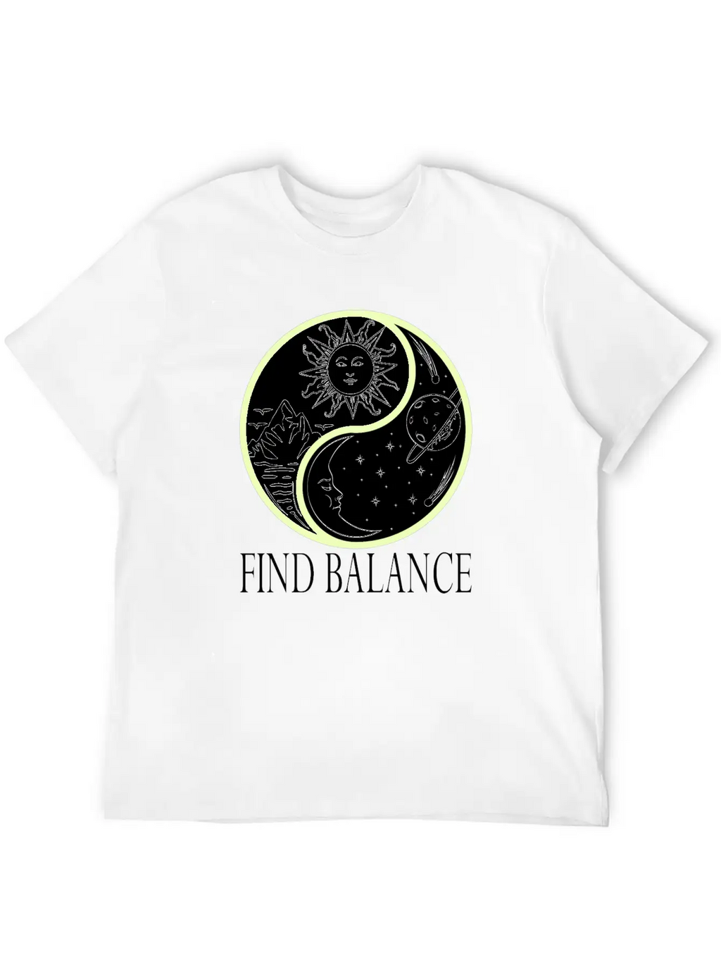 Yin & Yang "Find Balance" Tshirt Design Sun Timeless Short Sleeve Tee – Comfy And Minimalist Design