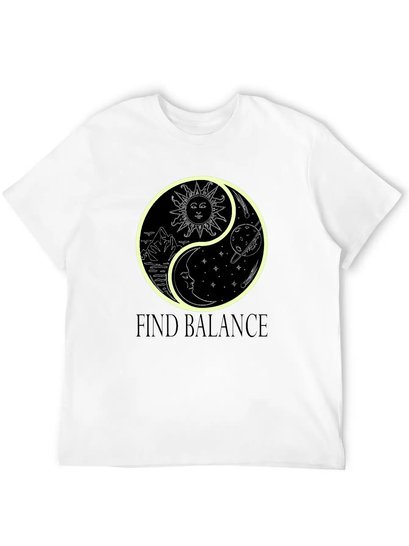 Yin & Yang "Find Balance" Tshirt Design Sun Timeless Short Sleeve Tee – Comfy And Minimalist Design