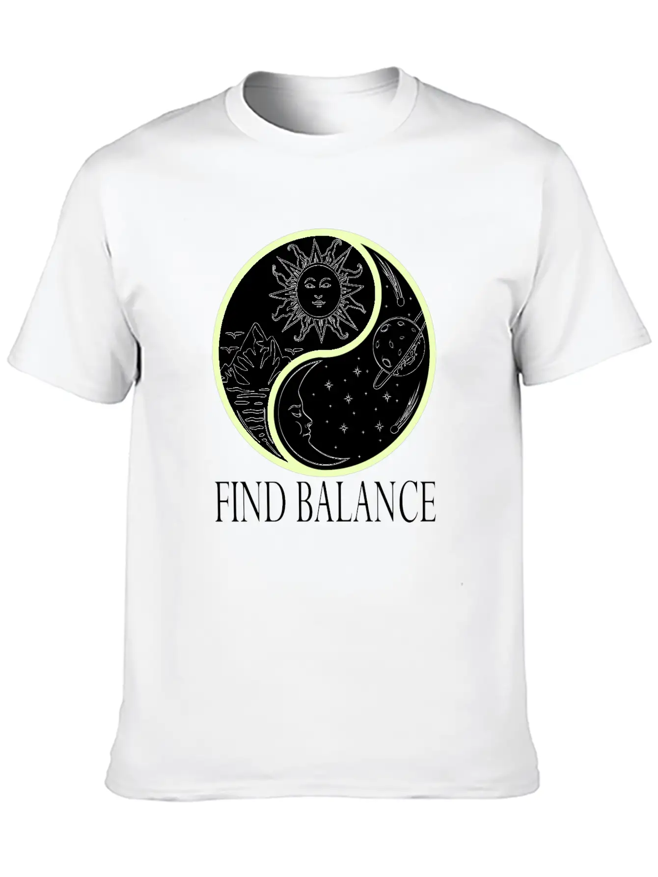 Yin & Yang "Find Balance" Tshirt Design Sun Timeless Short Sleeve Tee – Comfy And Minimalist Design