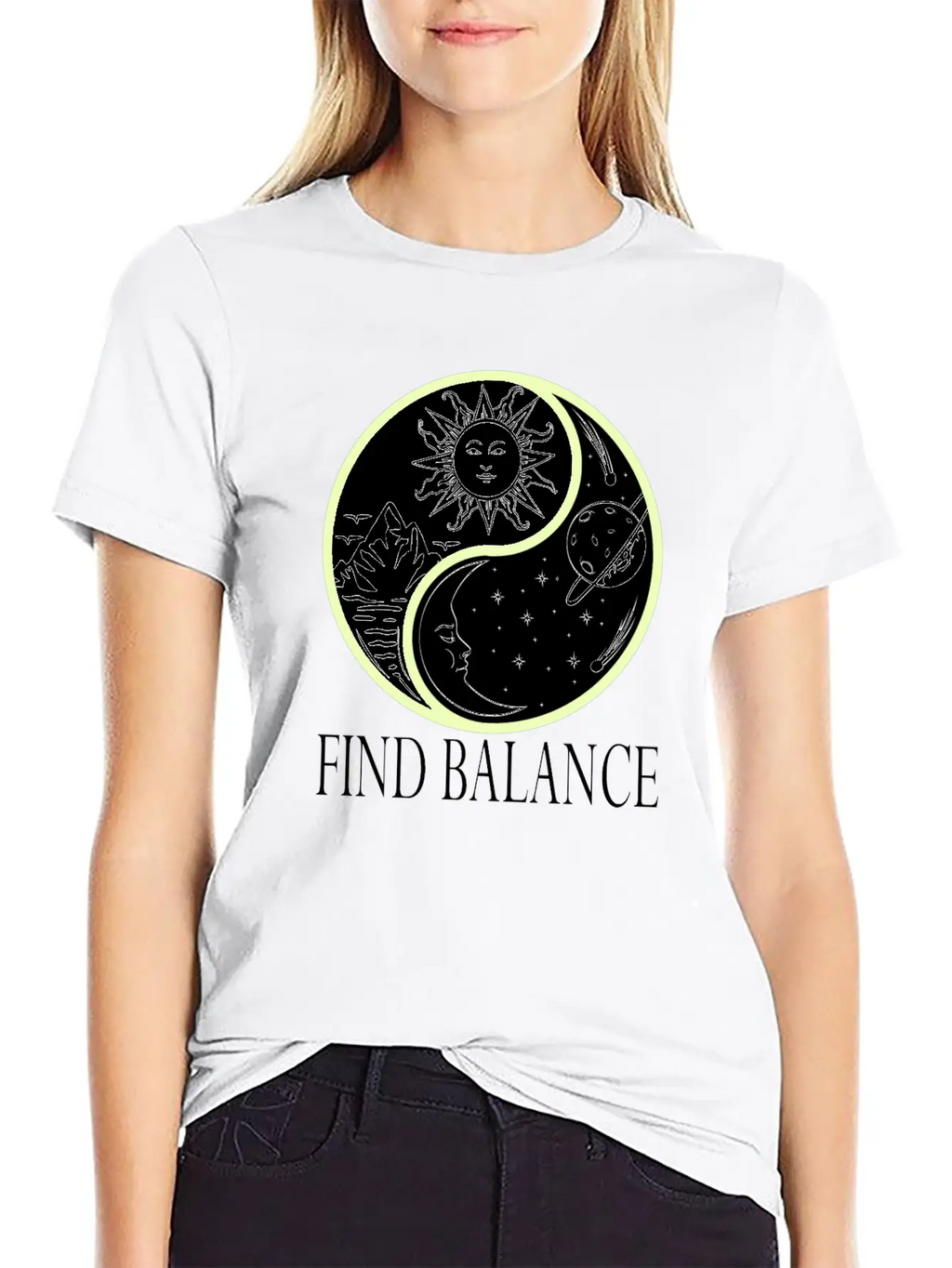 Yin & Yang "Find Balance" Tshirt Design Sun Timeless Short Sleeve Tee – Comfy And Minimalist Design