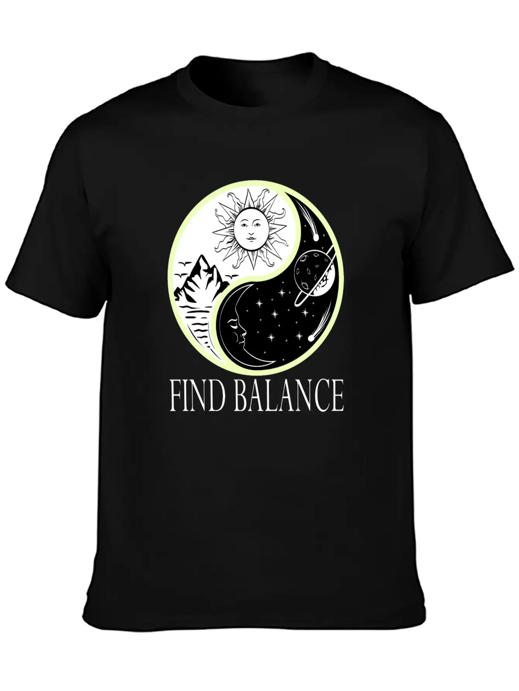 Yin & Yang "Find Balance" Tshirt Design Sun Timeless Short Sleeve Tee – Comfy And Minimalist Design
