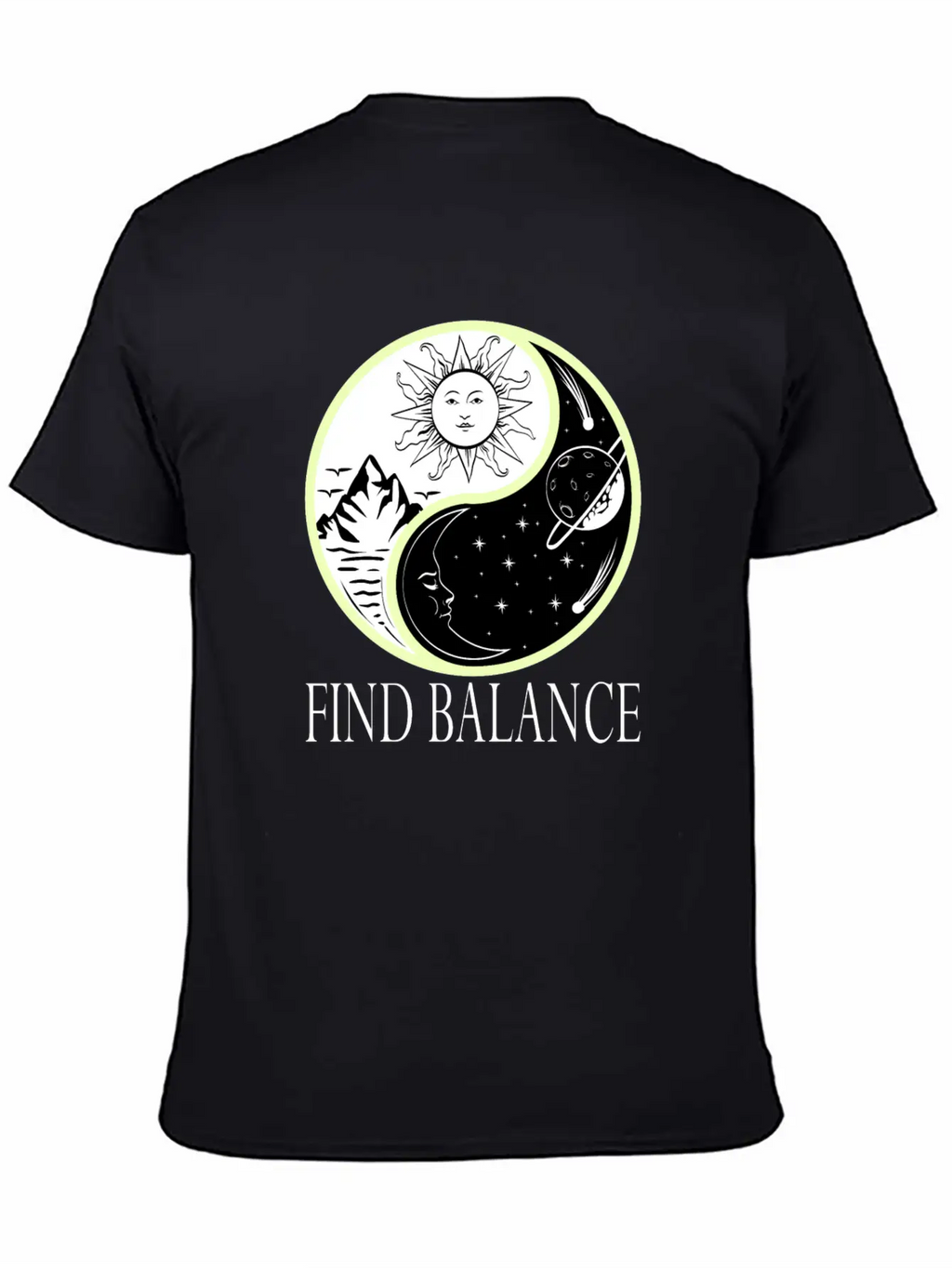 Yin & Yang "Find Balance" Tshirt Design Sun Timeless Short Sleeve Tee – Comfy And Minimalist Design