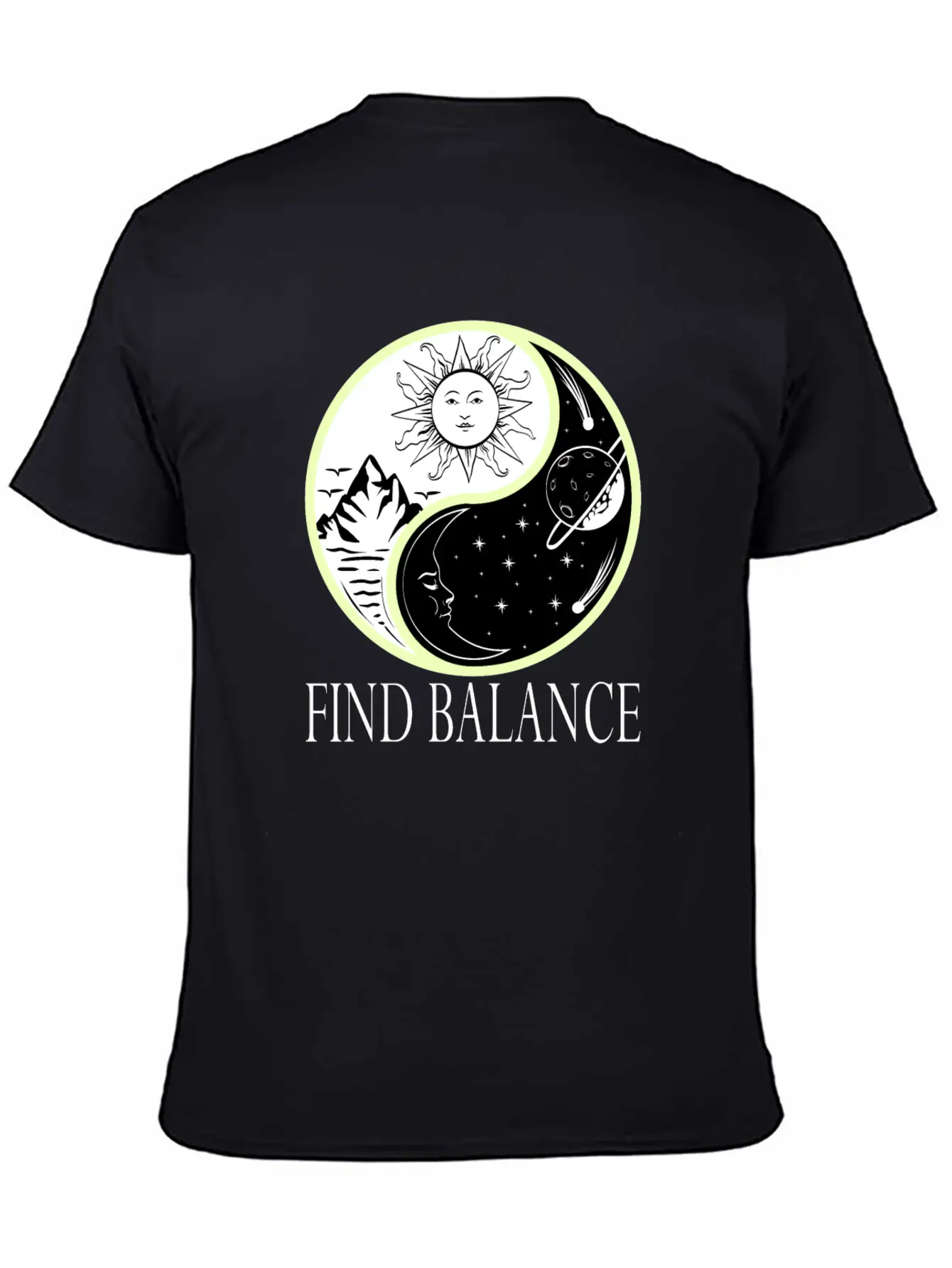 Yin & Yang "Find Balance" Tshirt Design Sun Timeless Short Sleeve Tee – Comfy And Minimalist Design