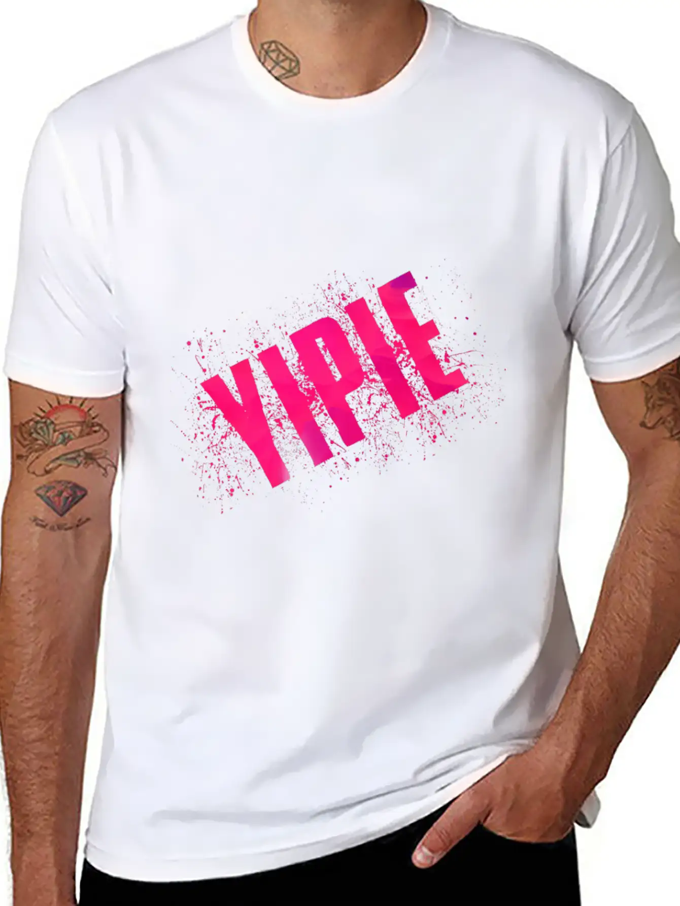 Yipie Pink Word Art Timeless Short Sleeve Tee – Comfy And Minimalist Design