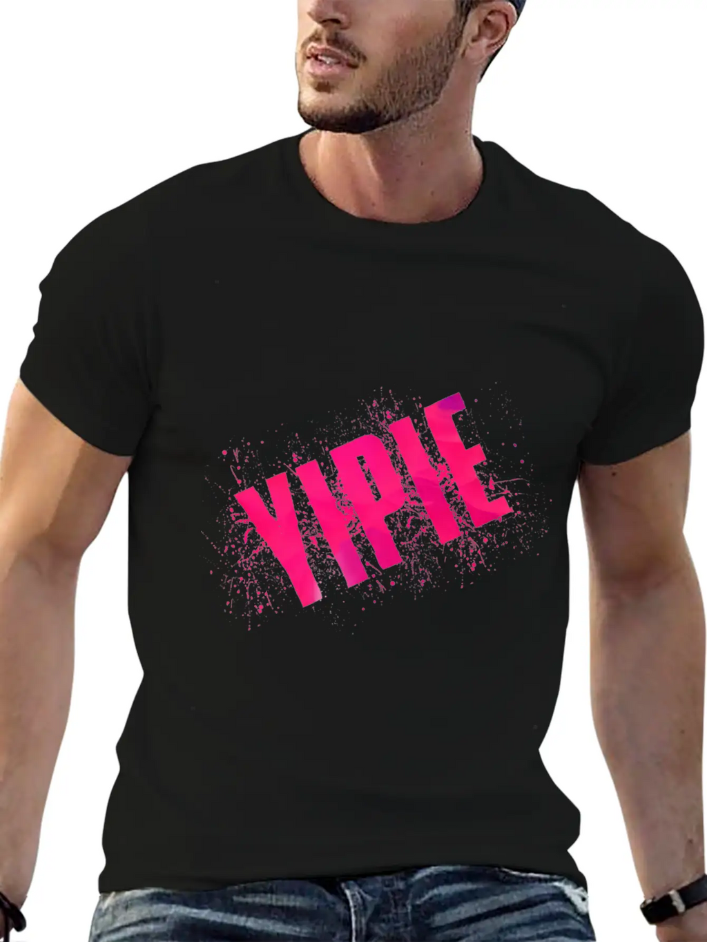 Yipie Pink Word Art Timeless Short Sleeve Tee – Comfy And Minimalist Design
