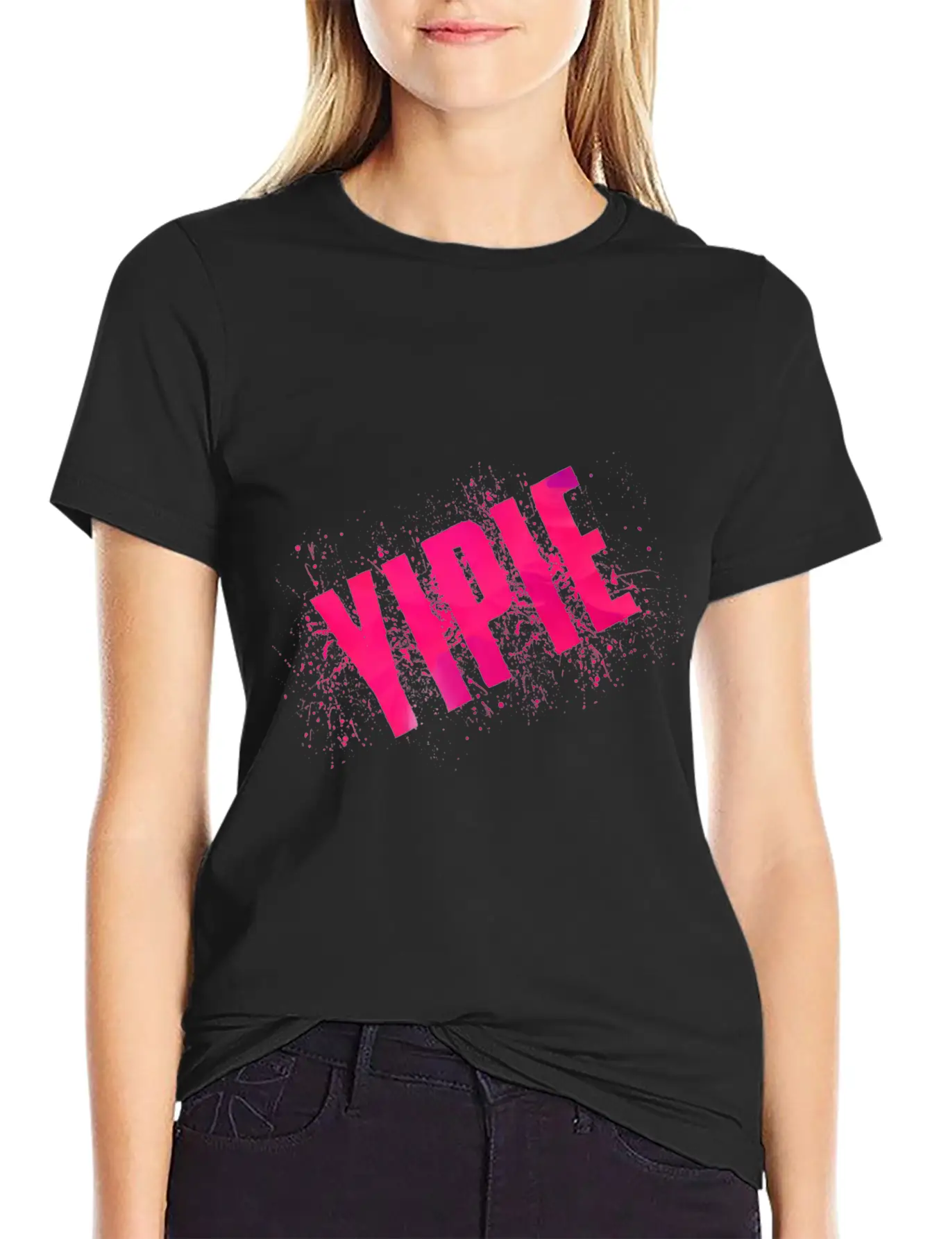 Yipie Pink Word Art Timeless Short Sleeve Tee – Comfy And Minimalist Design