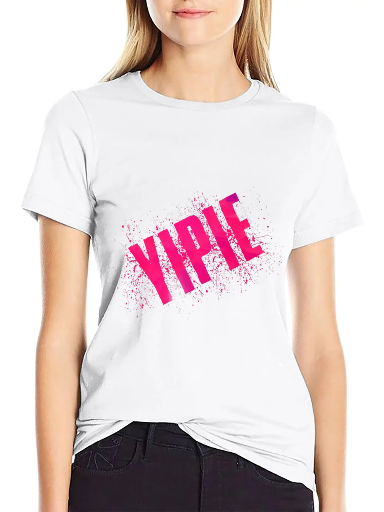 Yipie Pink Word Art Timeless Short Sleeve Tee – Comfy And Minimalist Design