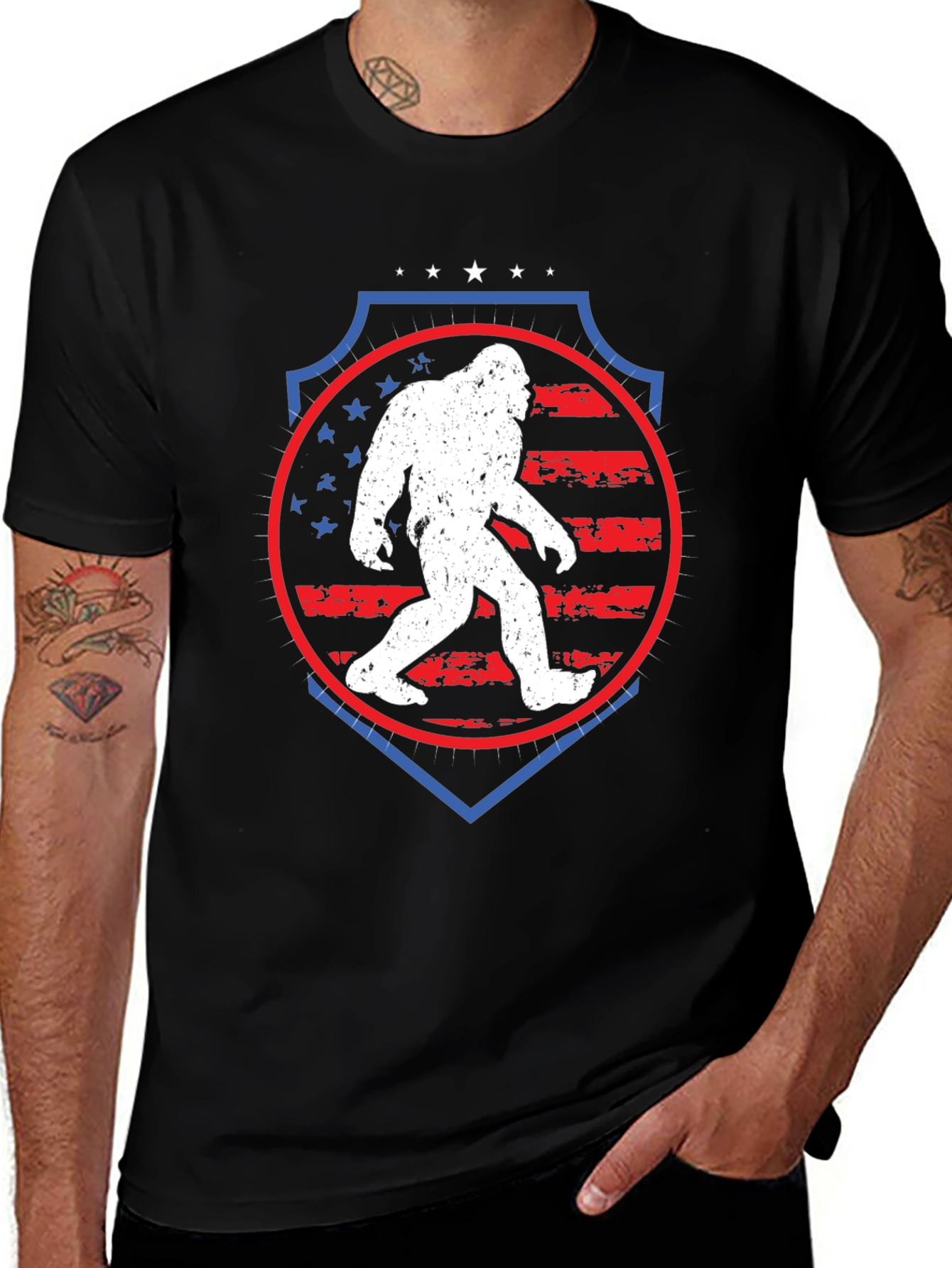 Bigfoot American Flag Graphic T-Shirt