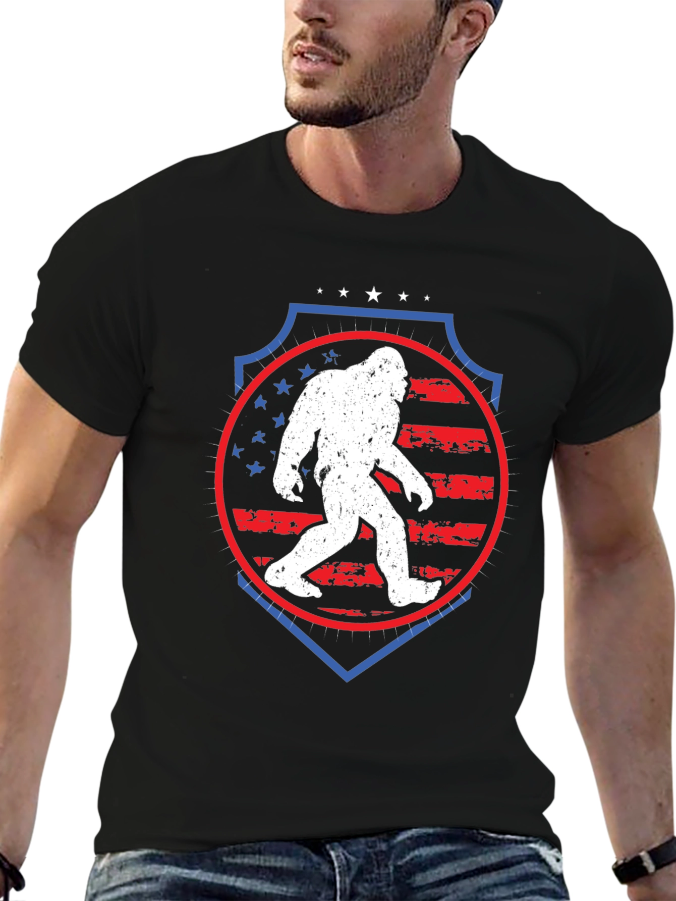 Bigfoot American Flag Graphic T-Shirt