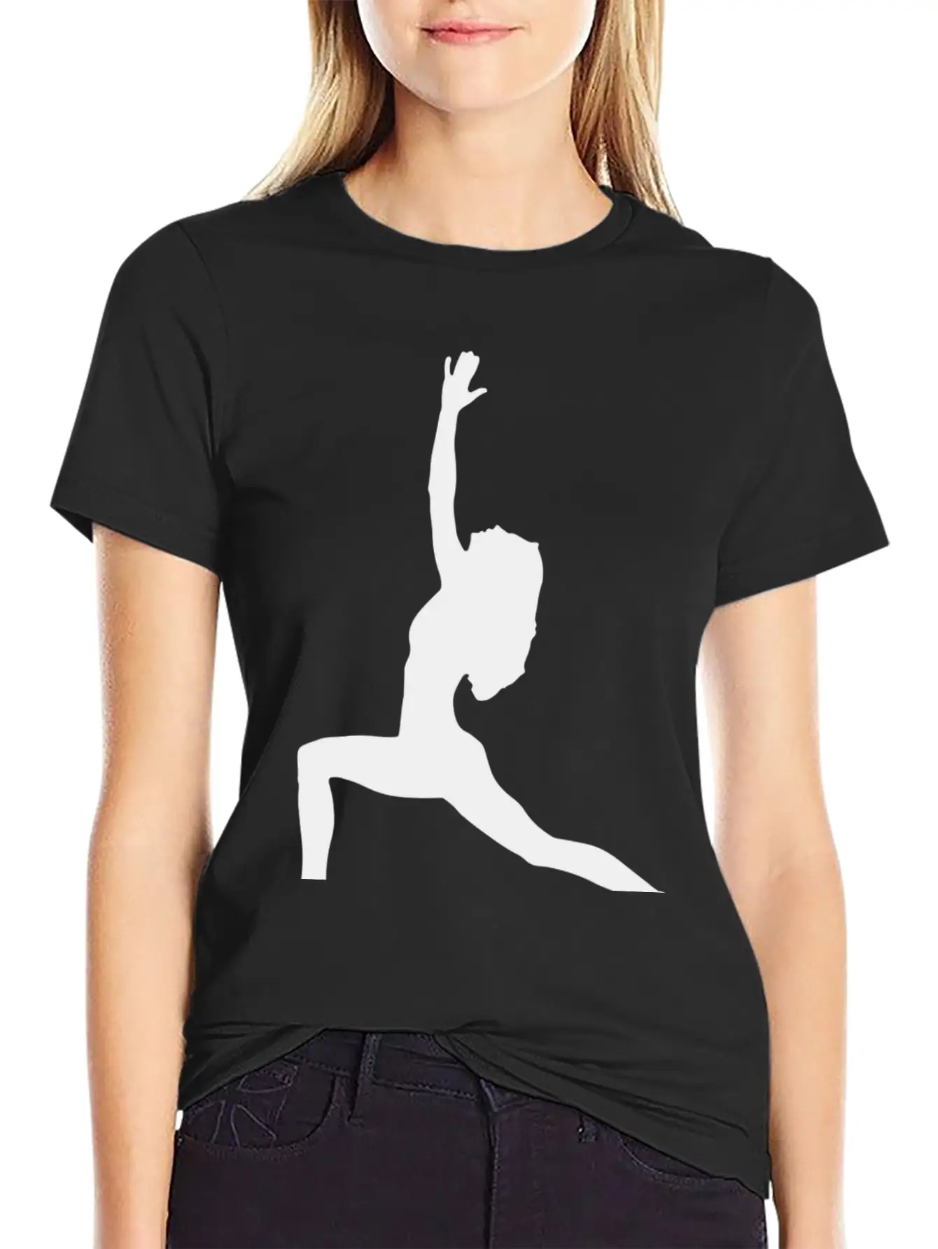 Yoga Exercise In Black Breathable Graphic T-Shirt – Perfect For Casual Days