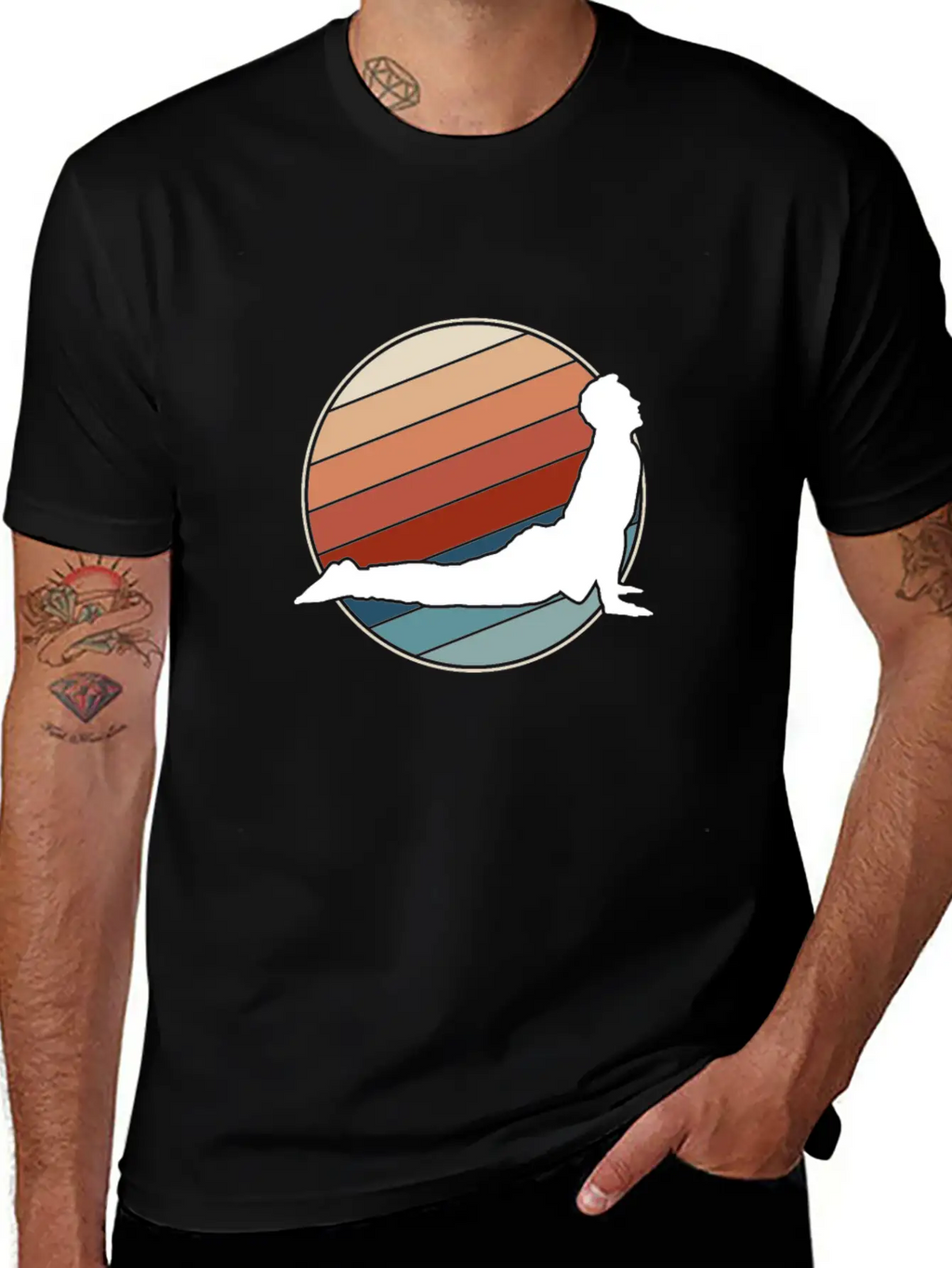 Yoga Pose In Retro Style Classic Cotton Tee – Unisex Comfort For Any Season