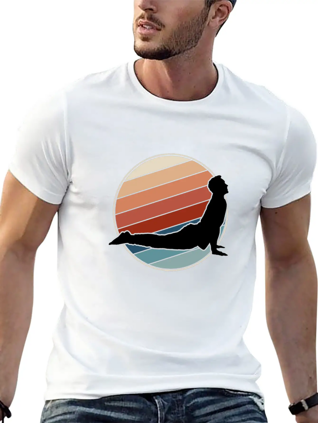 Yoga Pose In Retro Style Classic Cotton Tee – Unisex Comfort For Any Season