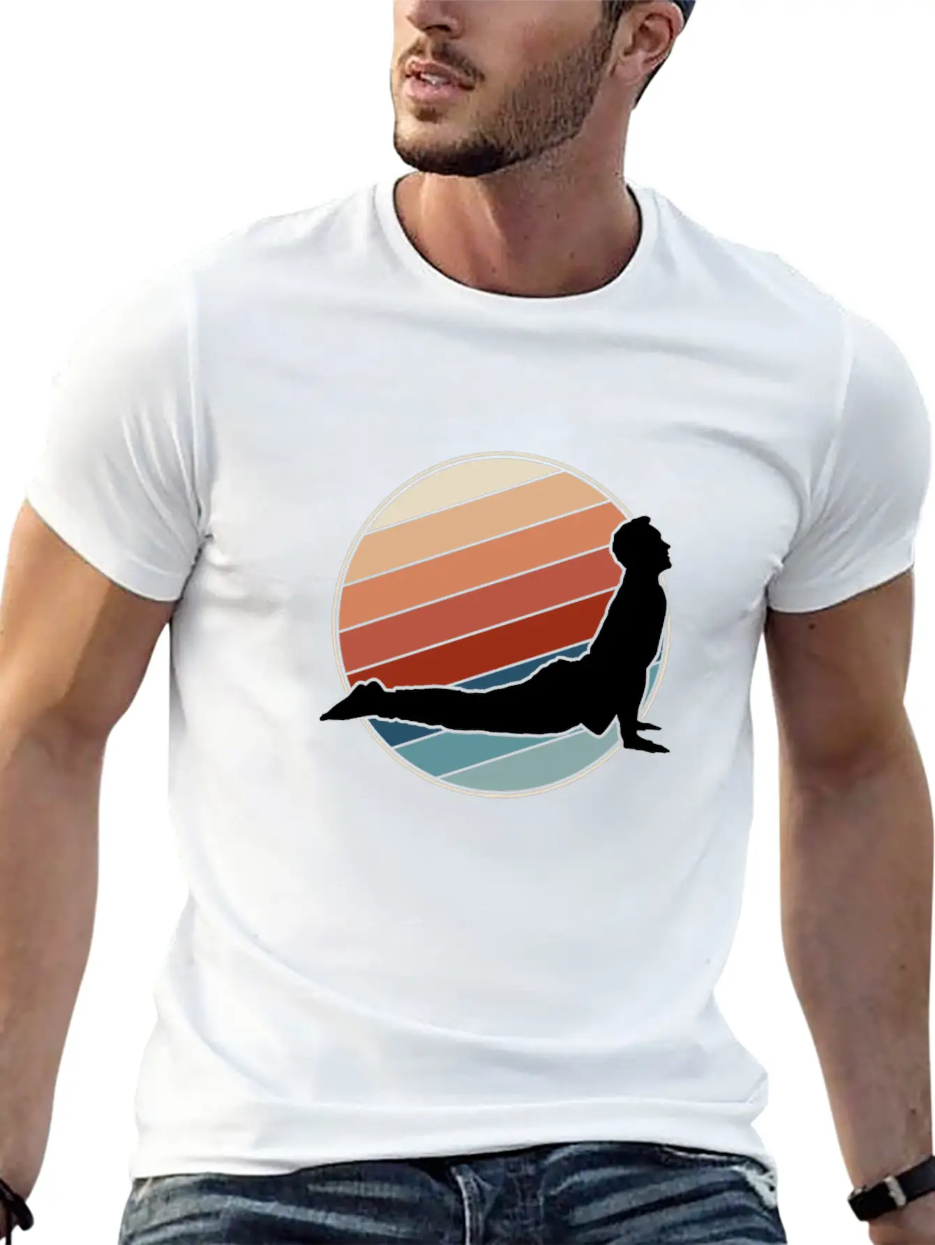 Yoga Pose In Retro Style Classic Cotton Tee – Unisex Comfort For Any Season