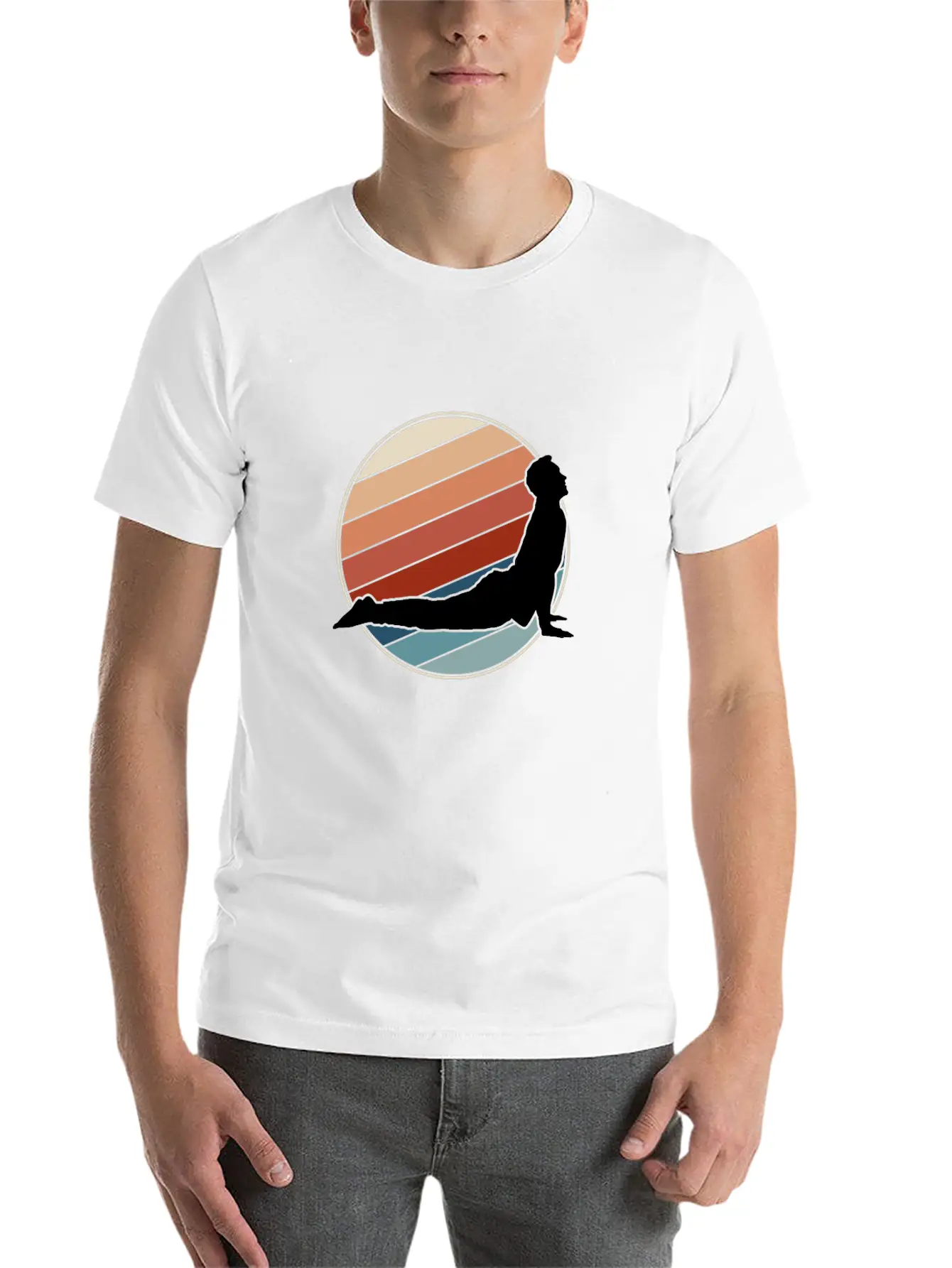 Yoga Pose In Retro Style Classic Cotton Tee – Unisex Comfort For Any Season