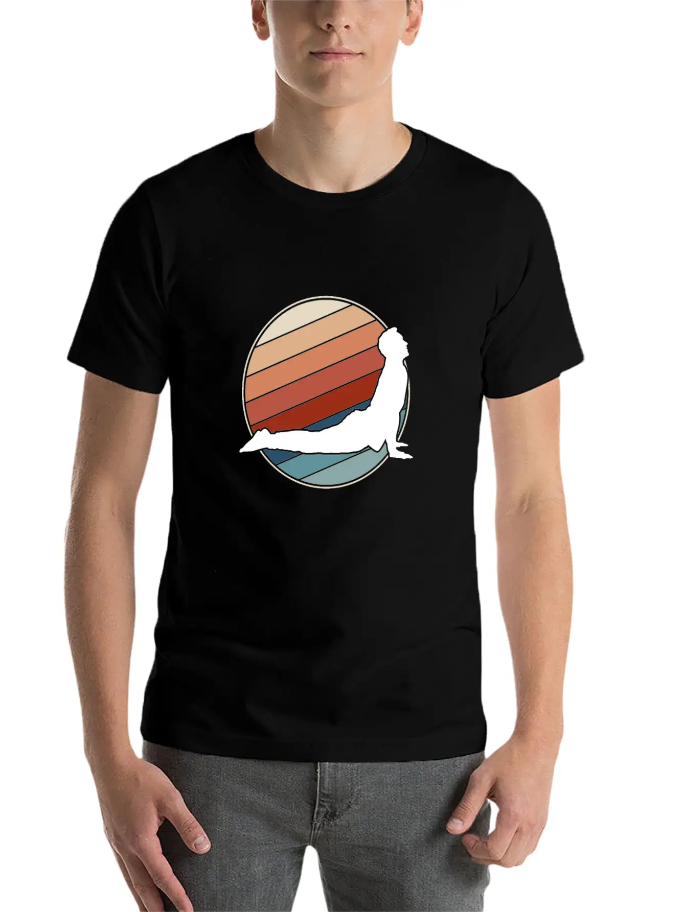 Yoga Pose In Retro Style Classic Cotton Tee – Unisex Comfort For Any Season