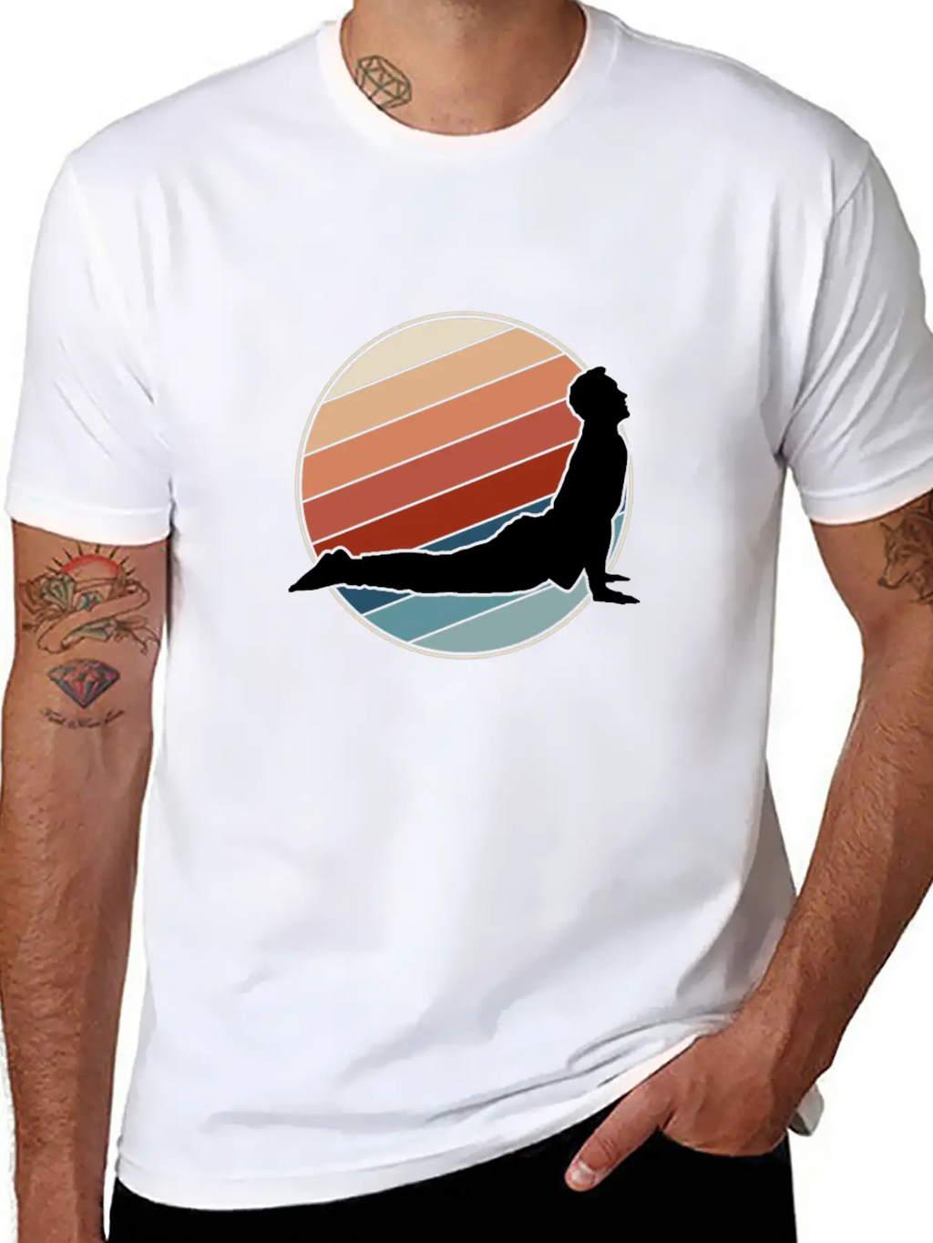 Yoga Pose In Retro Style Classic Cotton Tee – Unisex Comfort For Any Season