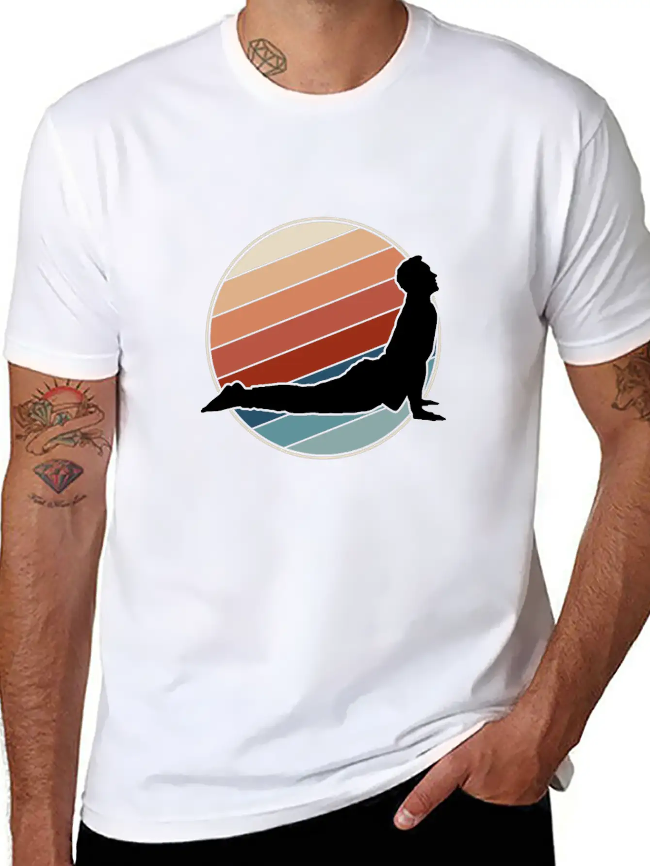 Yoga Pose In Retro Style Classic Cotton Tee – Unisex Comfort For Any Season