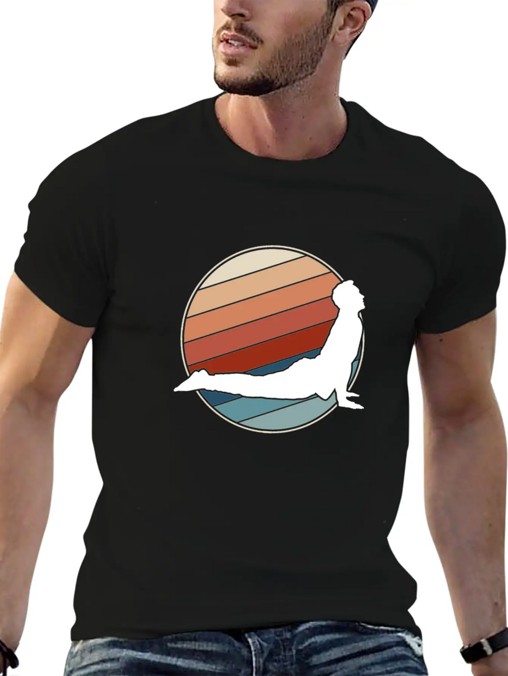 Yoga Pose In Retro Style Classic Cotton Tee – Unisex Comfort For Any Season