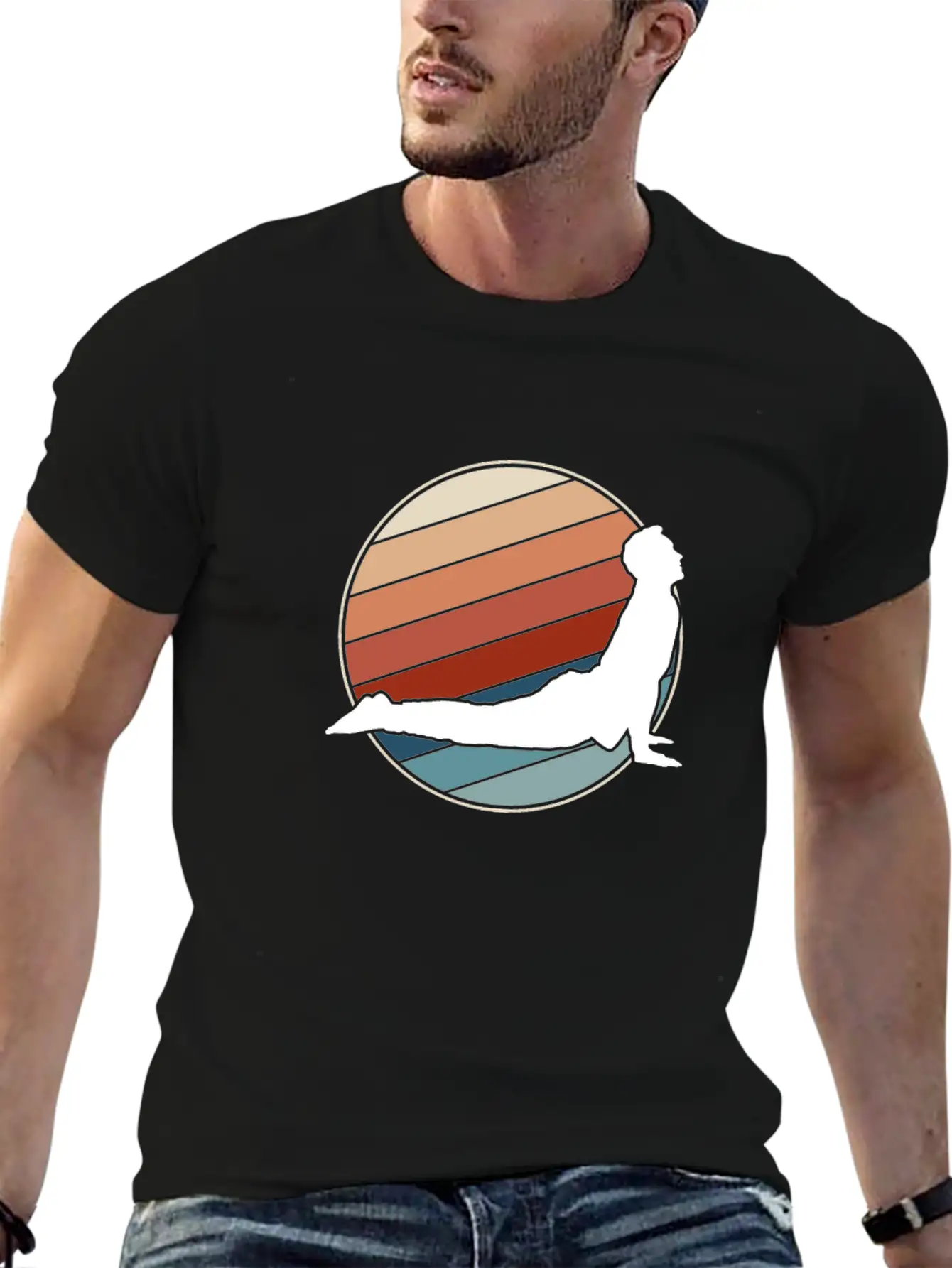 Yoga Pose In Retro Style Classic Cotton Tee – Unisex Comfort For Any Season
