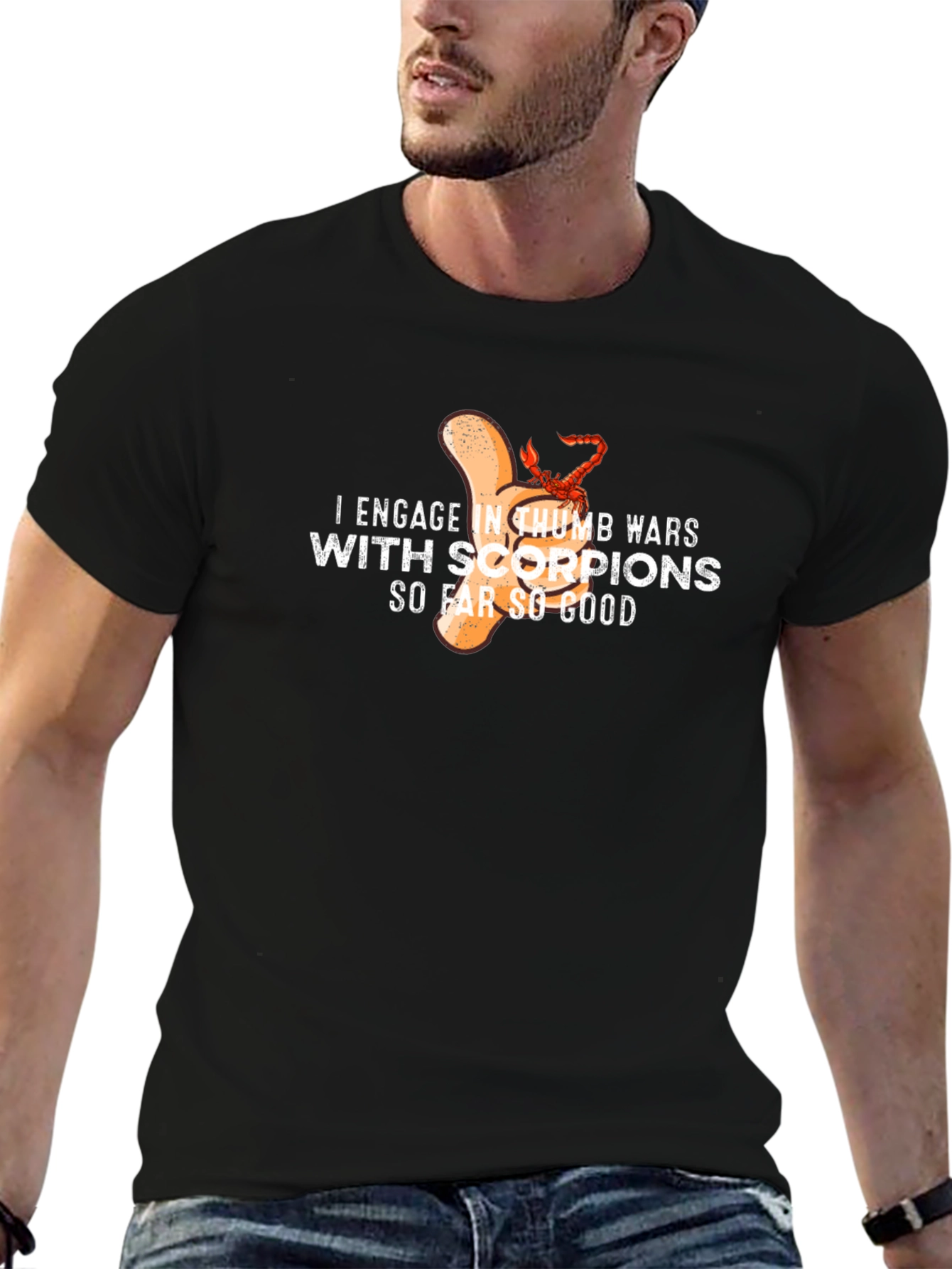 Funny Thumb War Scorpion T-Shirt - Black