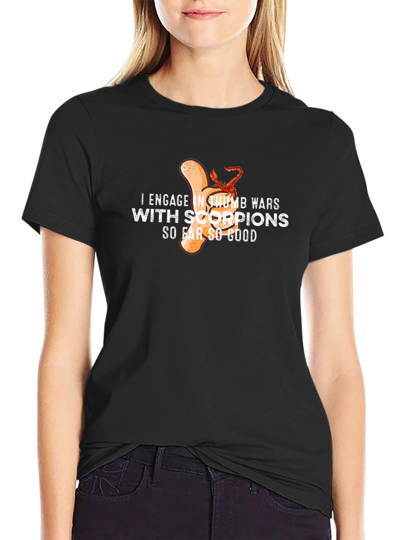 Funny Thumb War Scorpion T-Shirt - Black