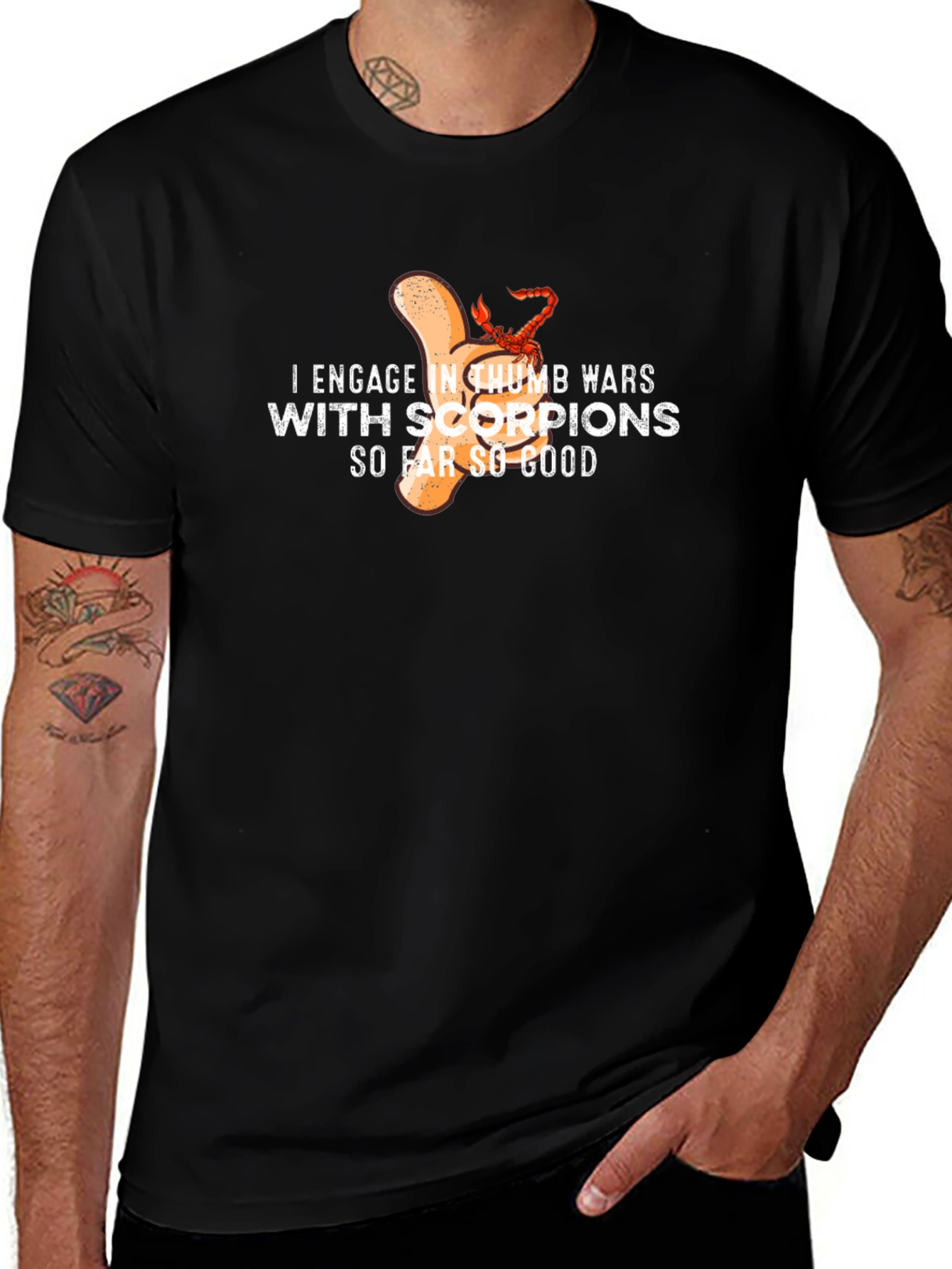 Funny Thumb War Scorpion T-Shirt - Black