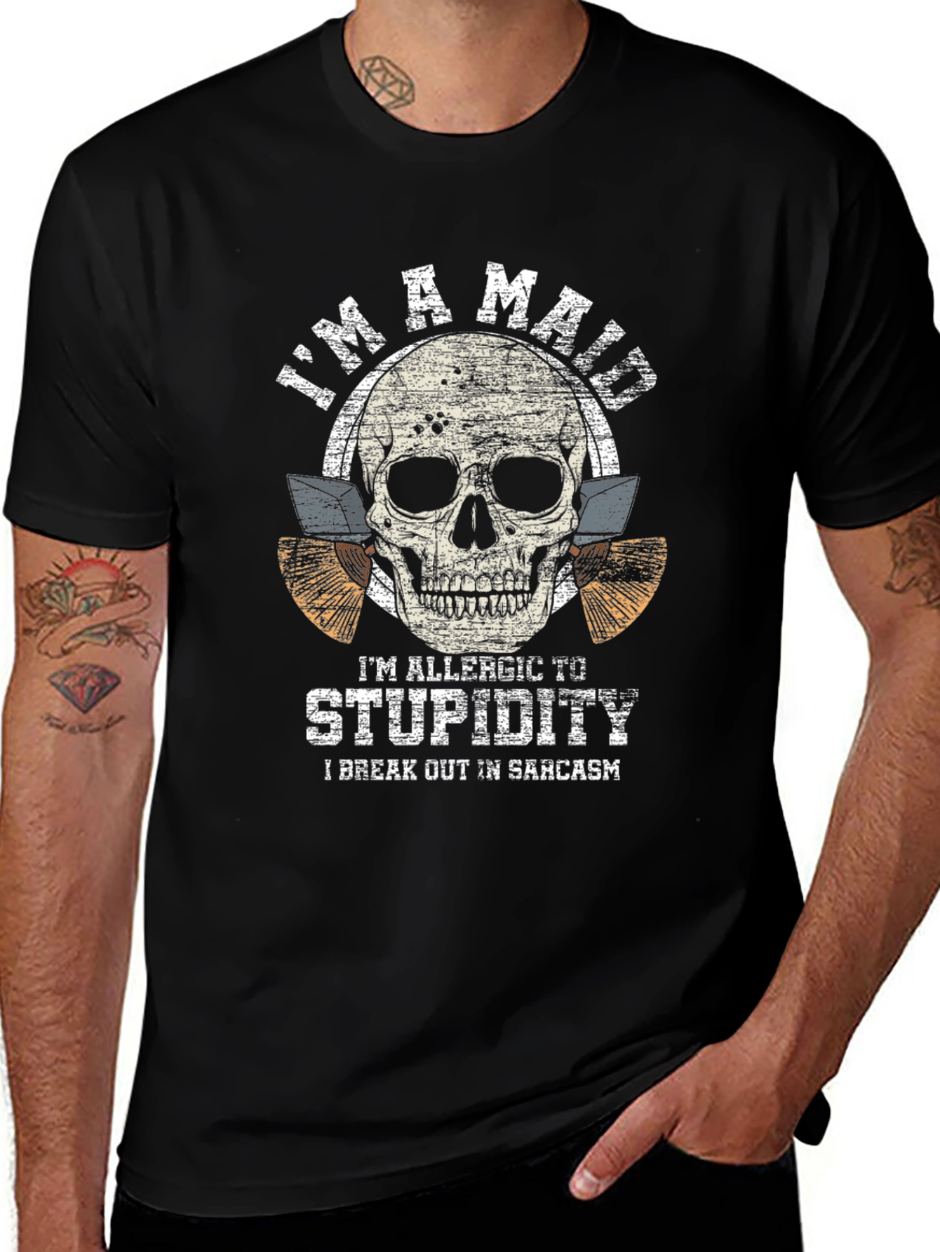 Mad Allergic to Stupidity Skull Graphic Tee