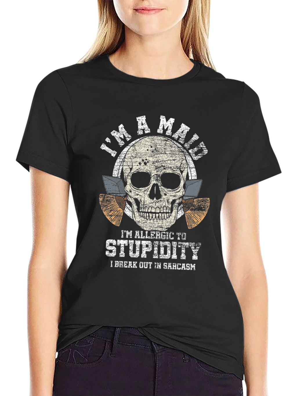 Mad Allergic to Stupidity Skull Graphic Tee