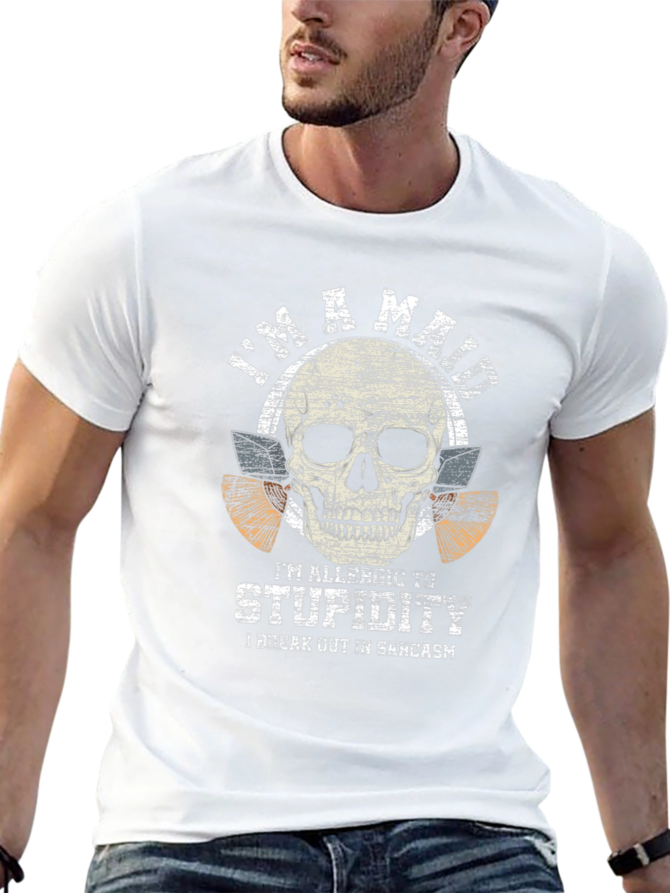 Mad Allergic to Stupidity Skull Graphic Tee