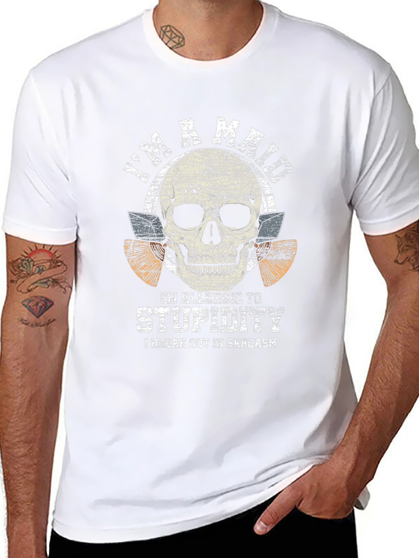 Mad Allergic to Stupidity Skull Graphic Tee