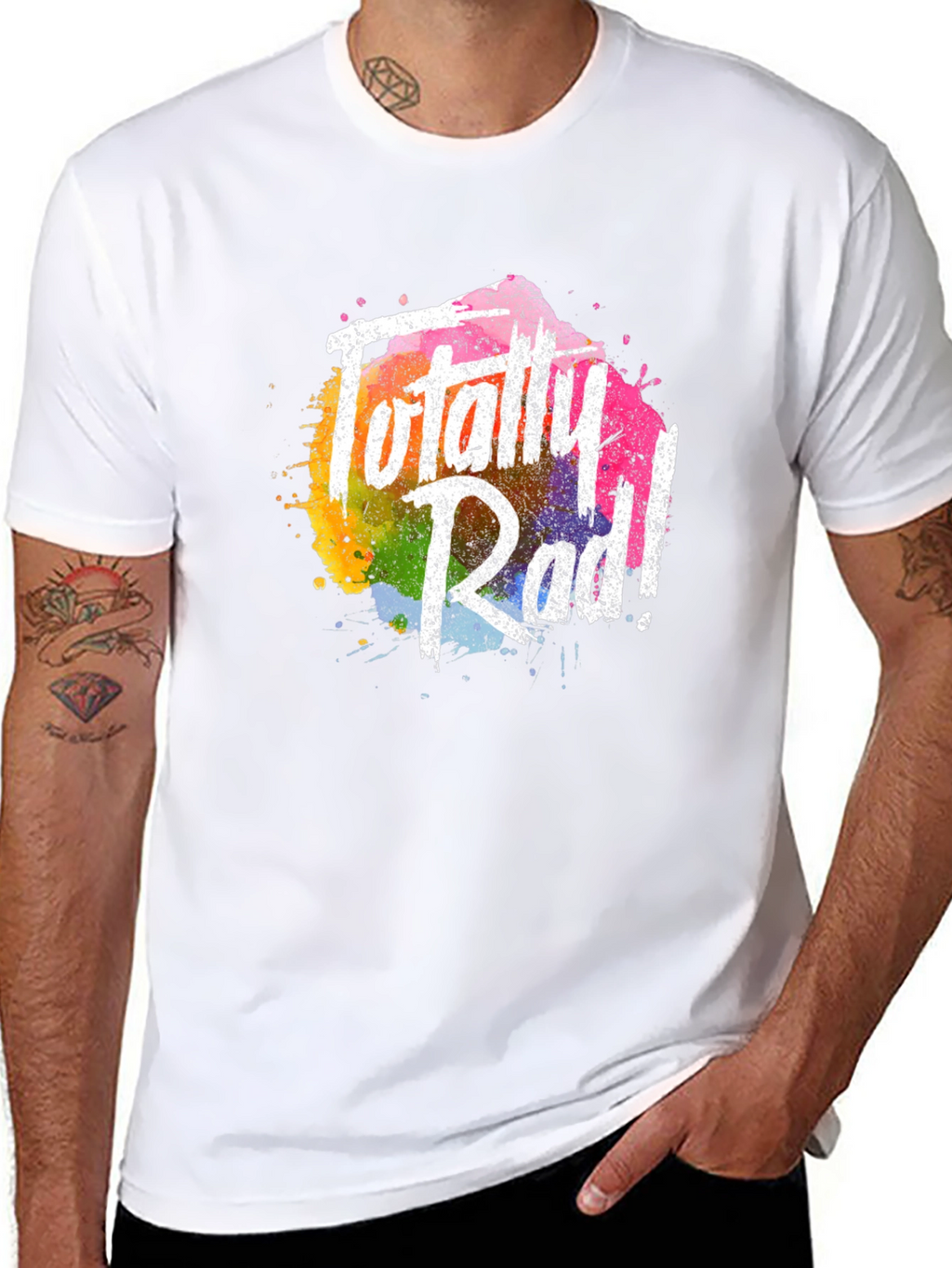 Totally Rad Graphic Tee - Vibrant Rainbow Splash Design