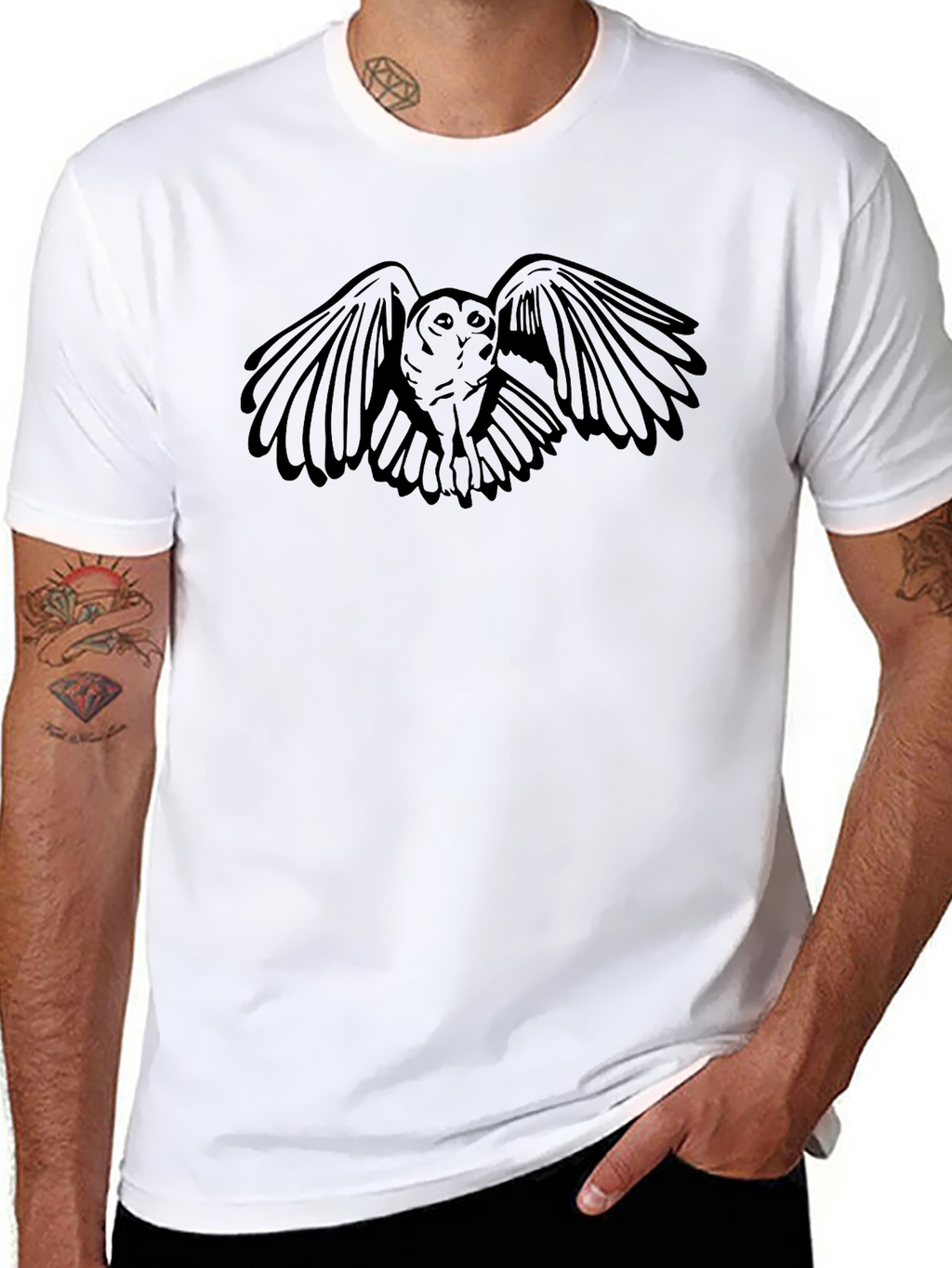 Mens Black Owl Graphic T-Shirt