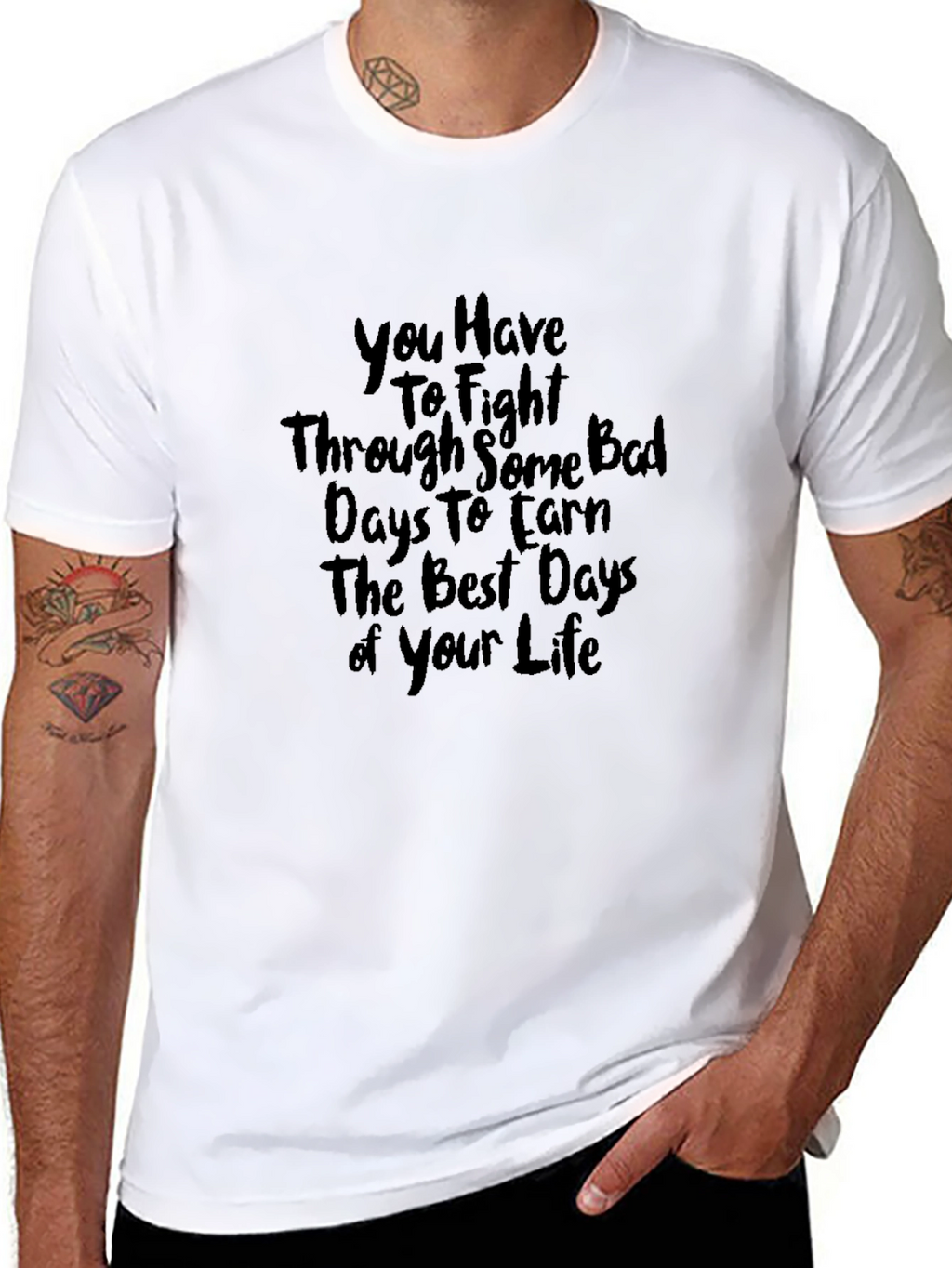 Motivational Black T-Shirt - Fight Through Bad Days