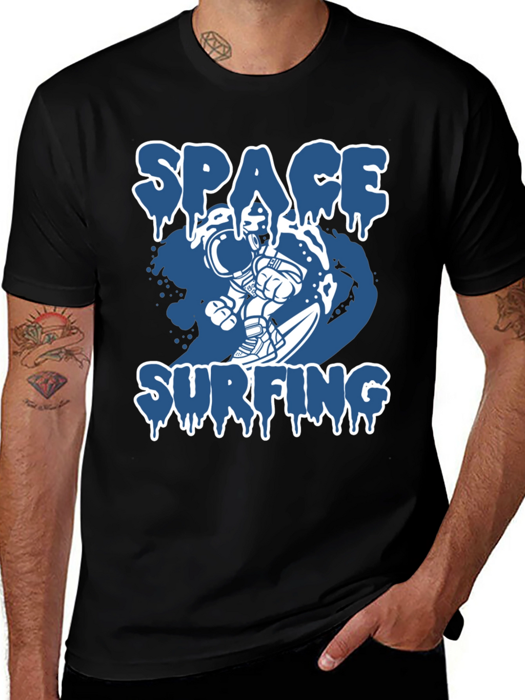Space Surfing Graphic Tee - Astronaut T-Shirt