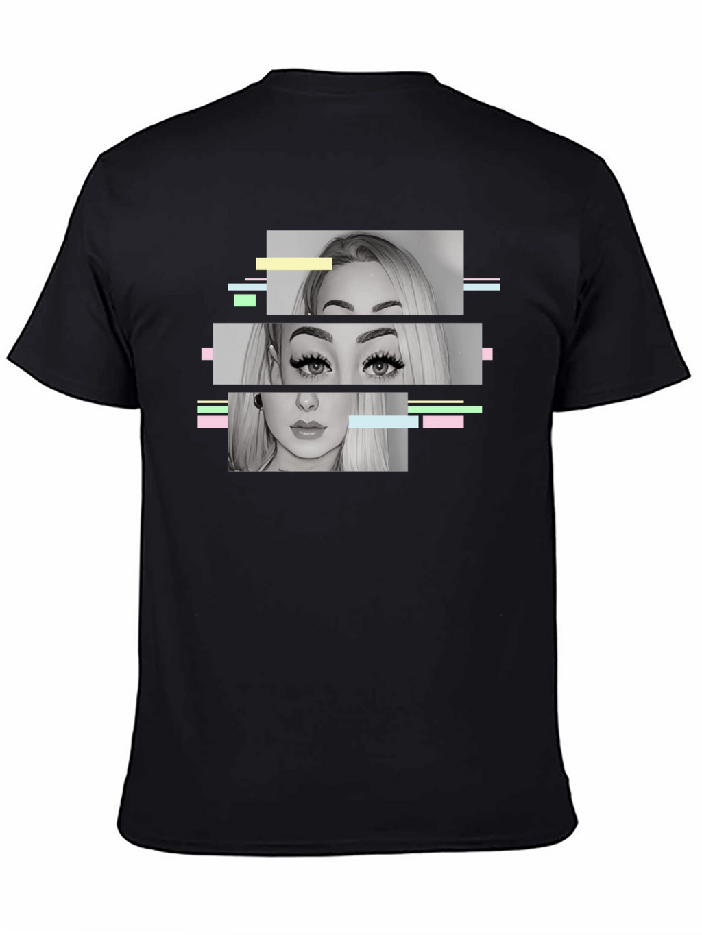 Glitch Portrait Graphic Tee - Modern Black T-Shirt