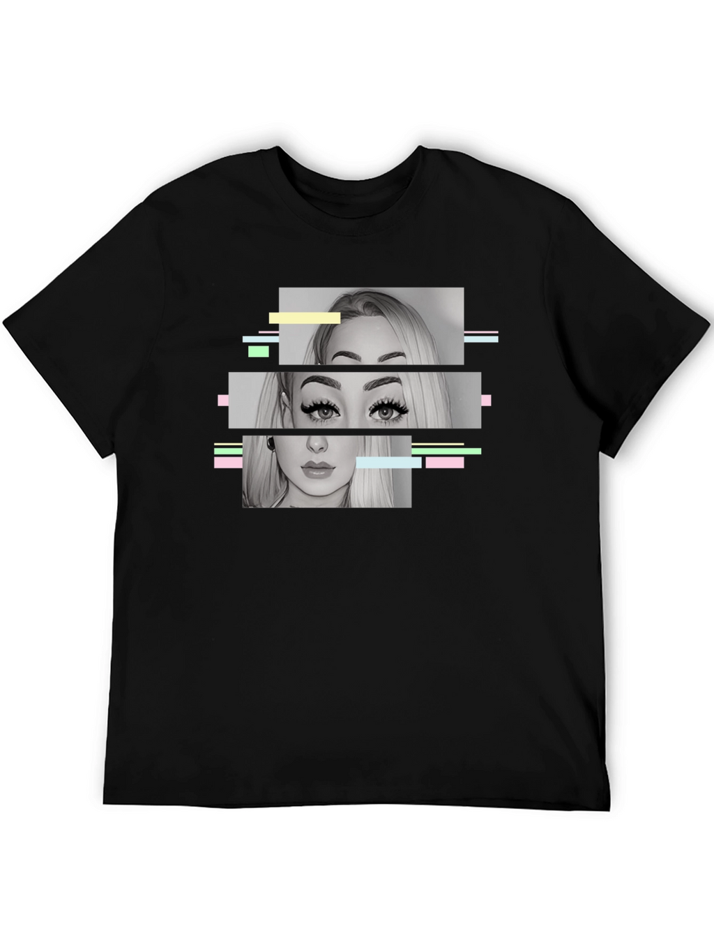 Glitch Portrait Graphic Tee - Modern Black T-Shirt