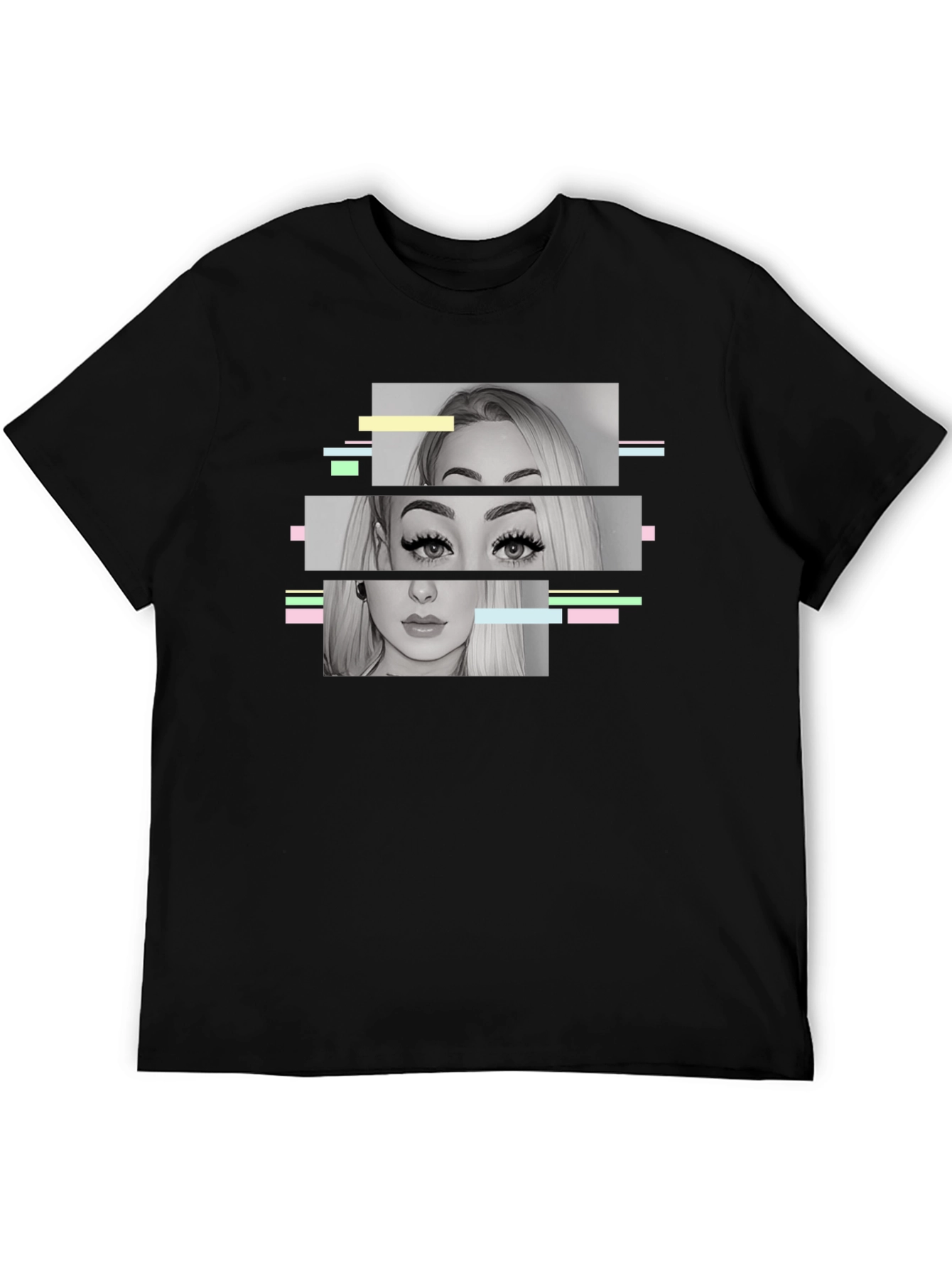 Glitch Portrait Graphic Tee - Modern Black T-Shirt