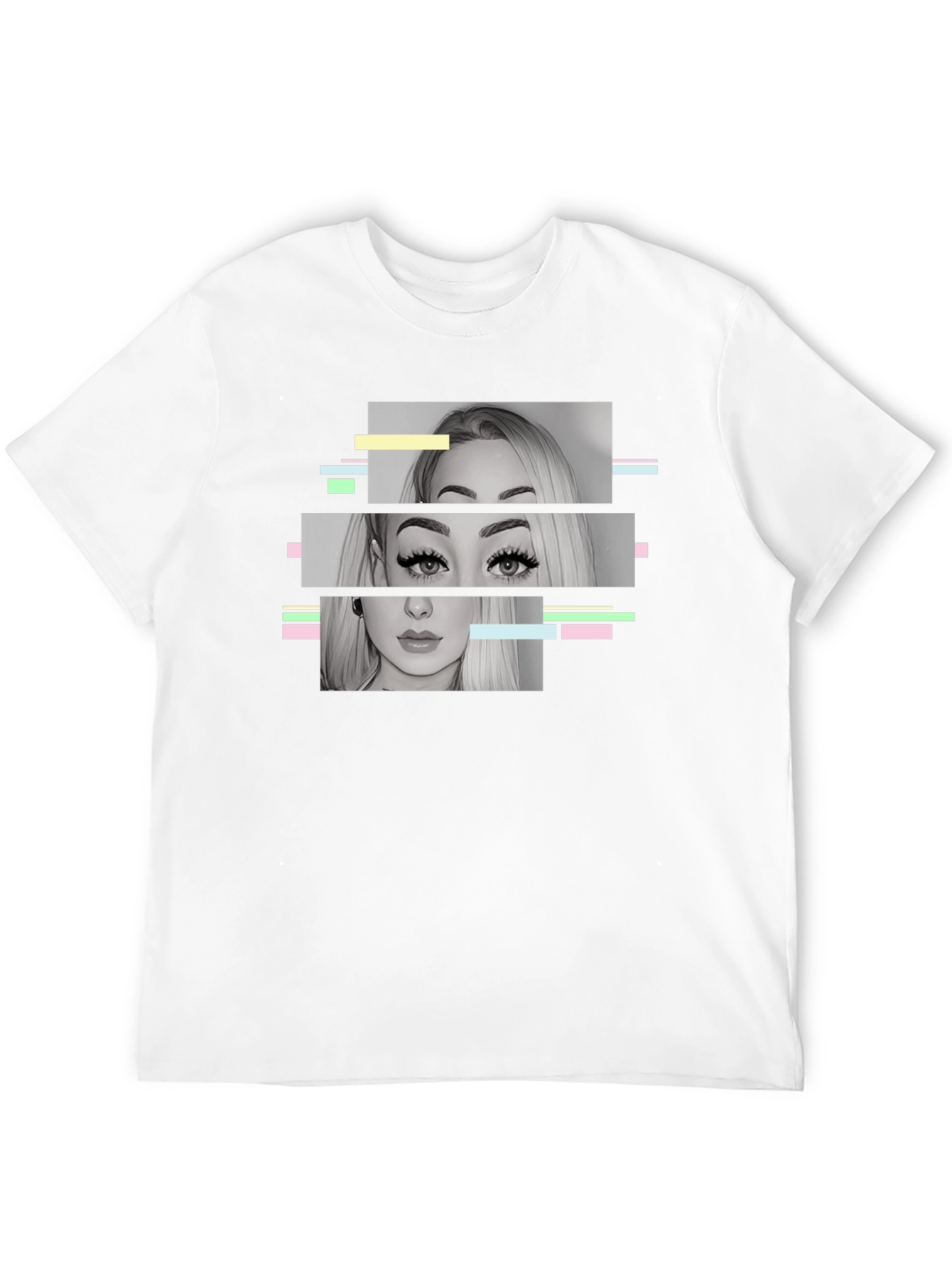 Glitch Portrait Graphic Tee - Modern Black T-Shirt