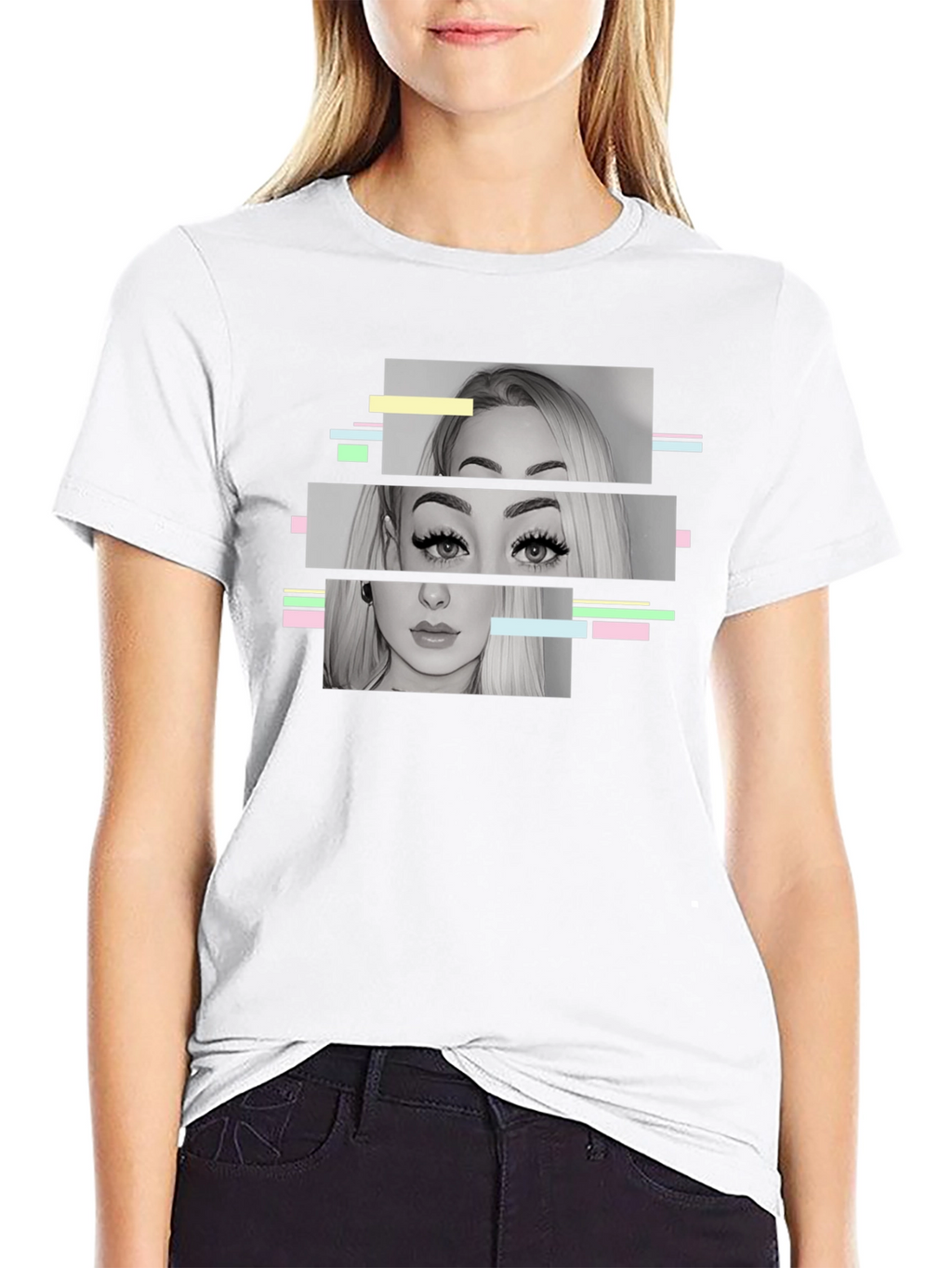 Glitch Portrait Graphic Tee - Modern Black T-Shirt