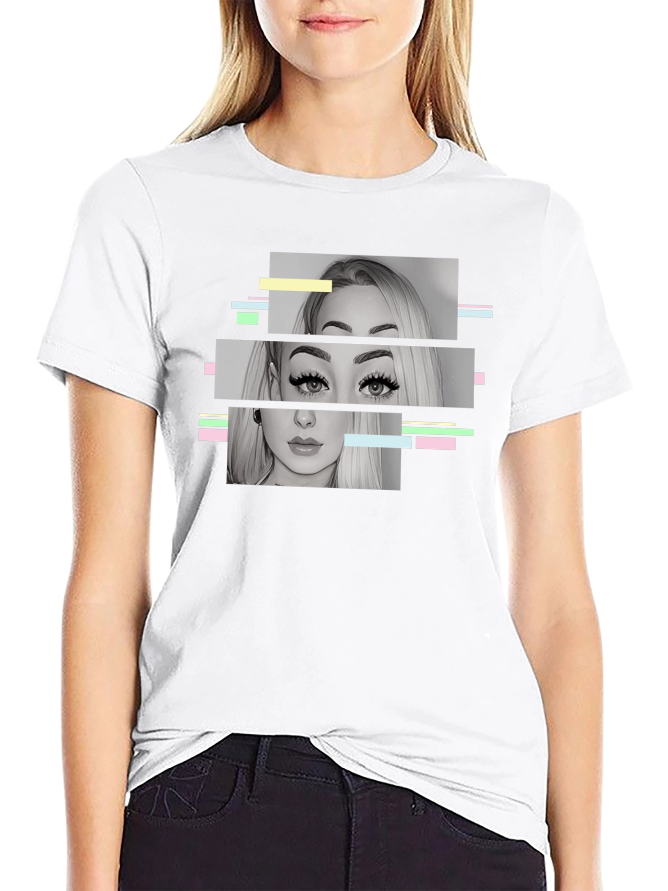 Glitch Portrait Graphic Tee - Modern Black T-Shirt