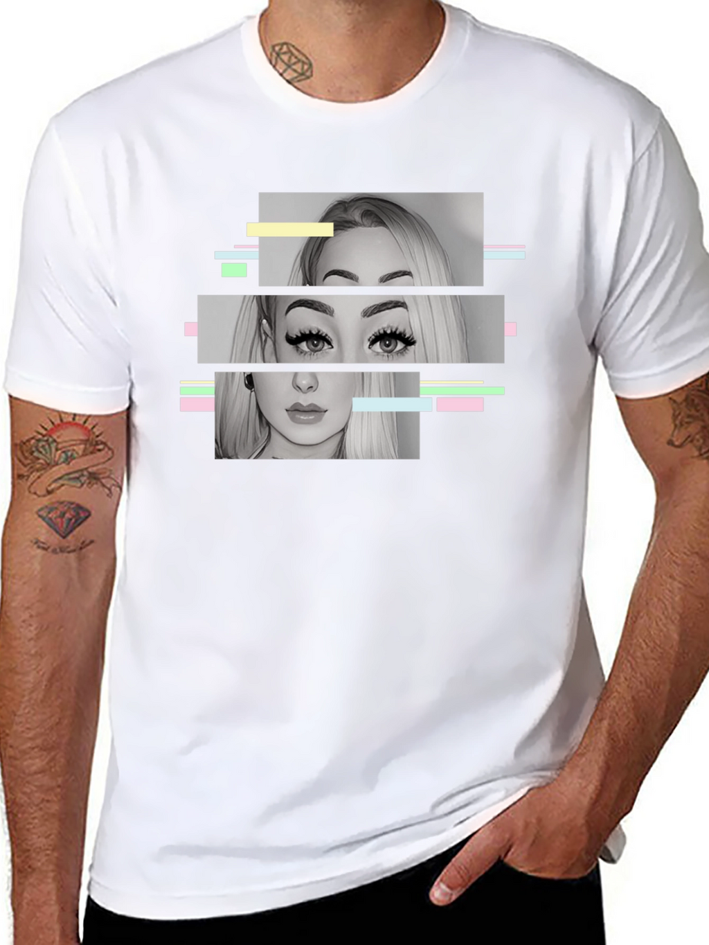 Glitch Portrait Graphic Tee - Modern Black T-Shirt