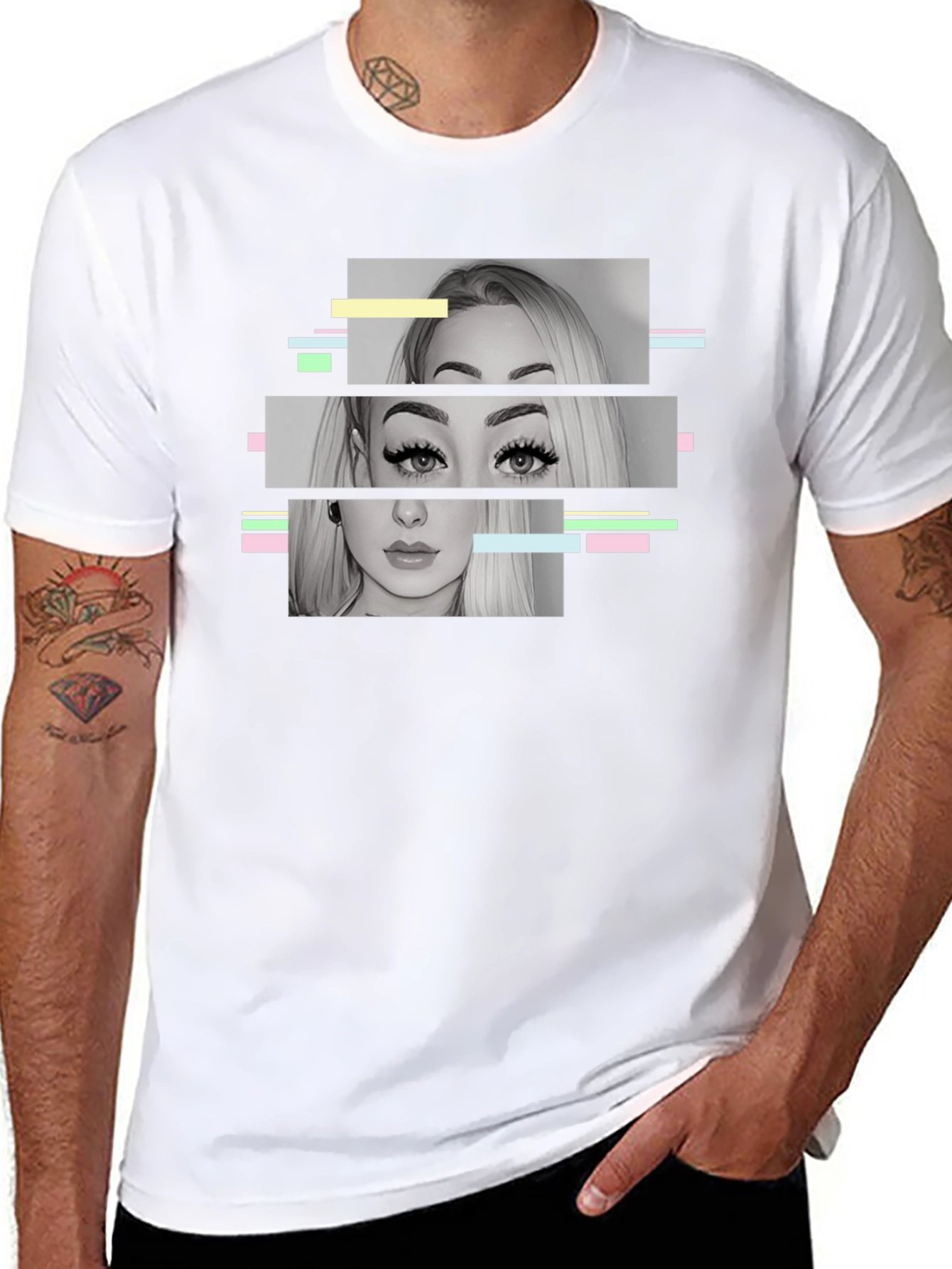 Glitch Portrait Graphic Tee - Modern Black T-Shirt
